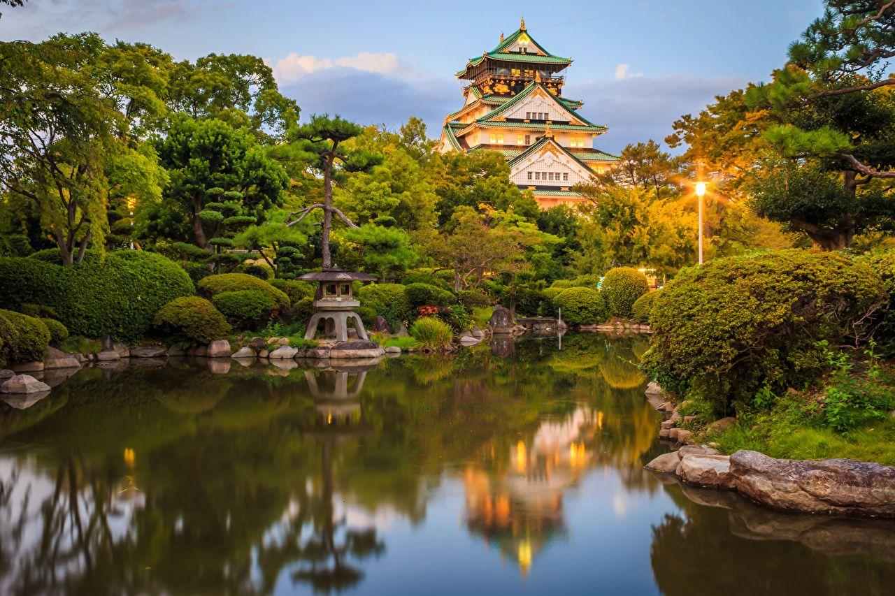 1280x853 Image Kyoto Japan Osaka Castle park Nature Castles Pond Street