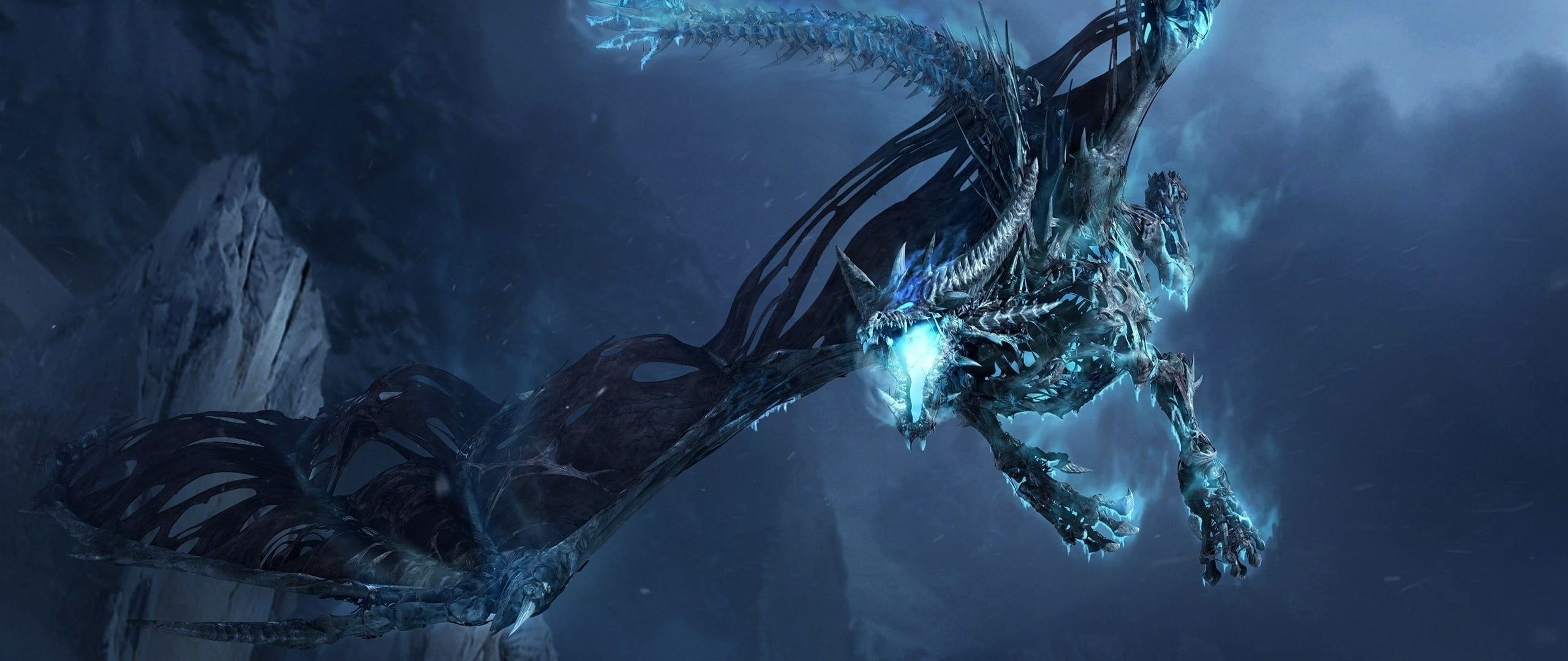 2560x1080 Blue and black dragon 3D wallpaper, dragon, fantasy art, World of Warcraft, video games HD wallpaper