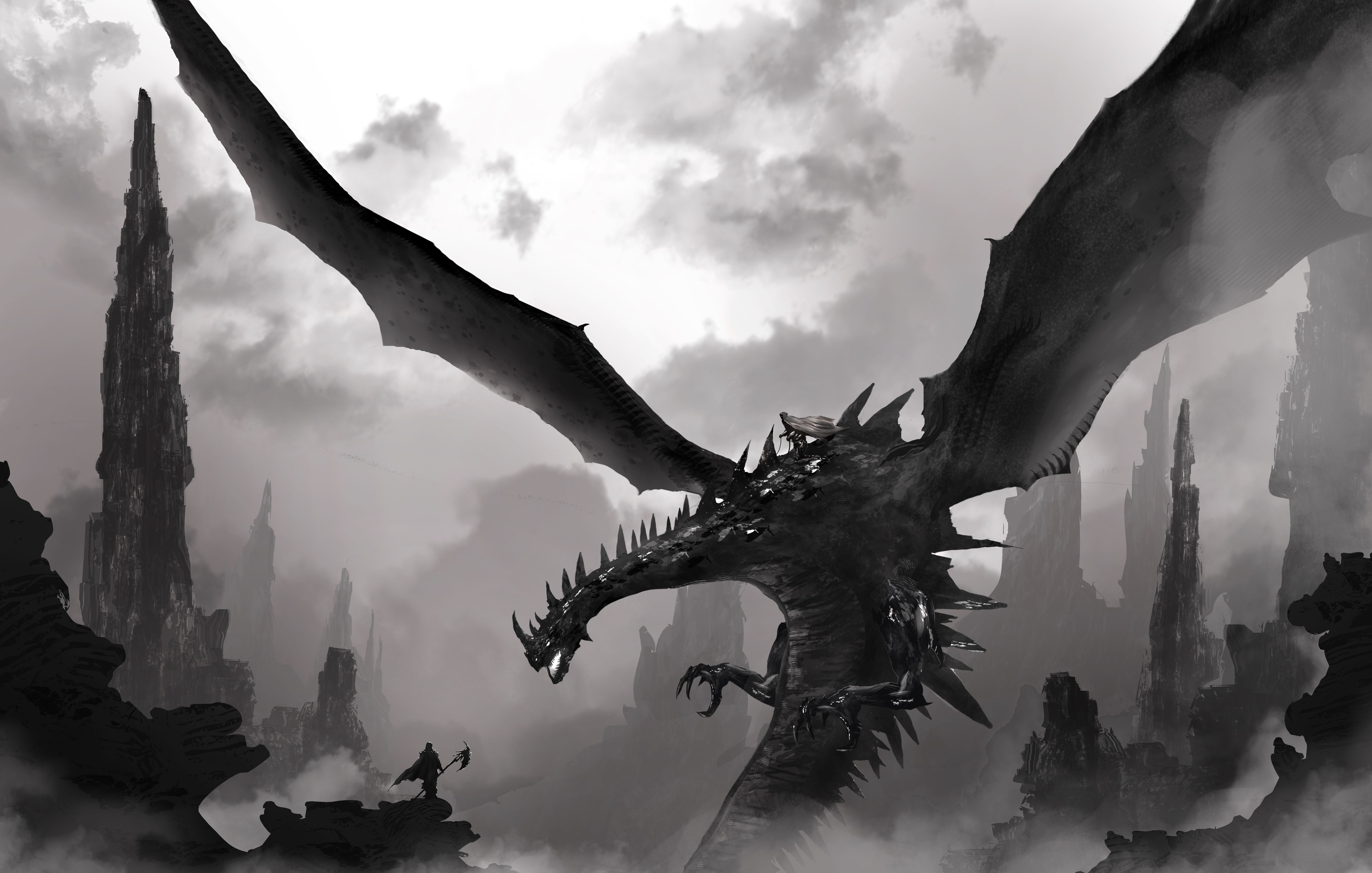6600x4200 Epic Dragon Battle Ultra HD Wallpaper