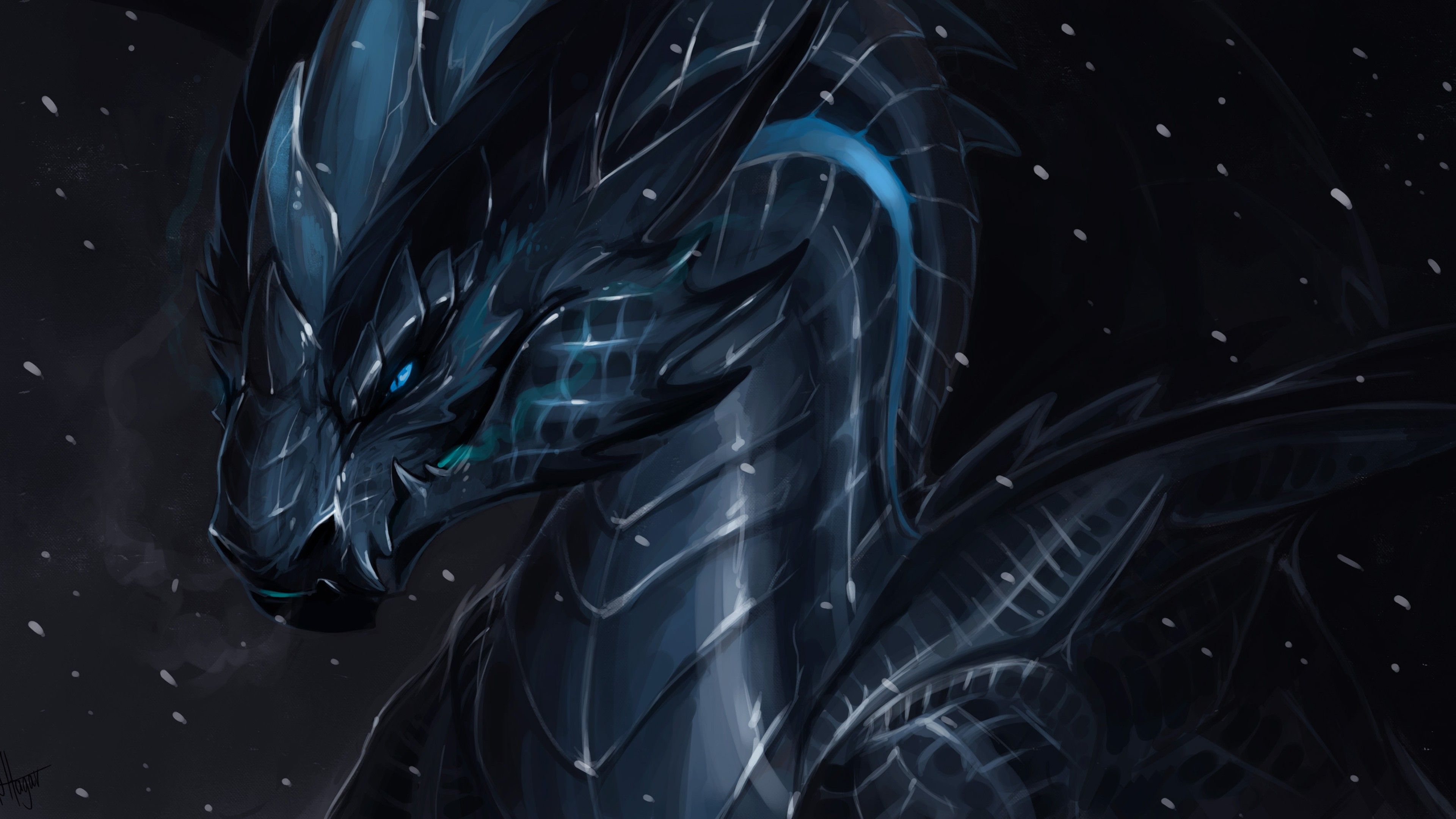 3840x2160 Fantasy Blue Dragon In A Starry Background 4K HD Dreamy Wallpaper