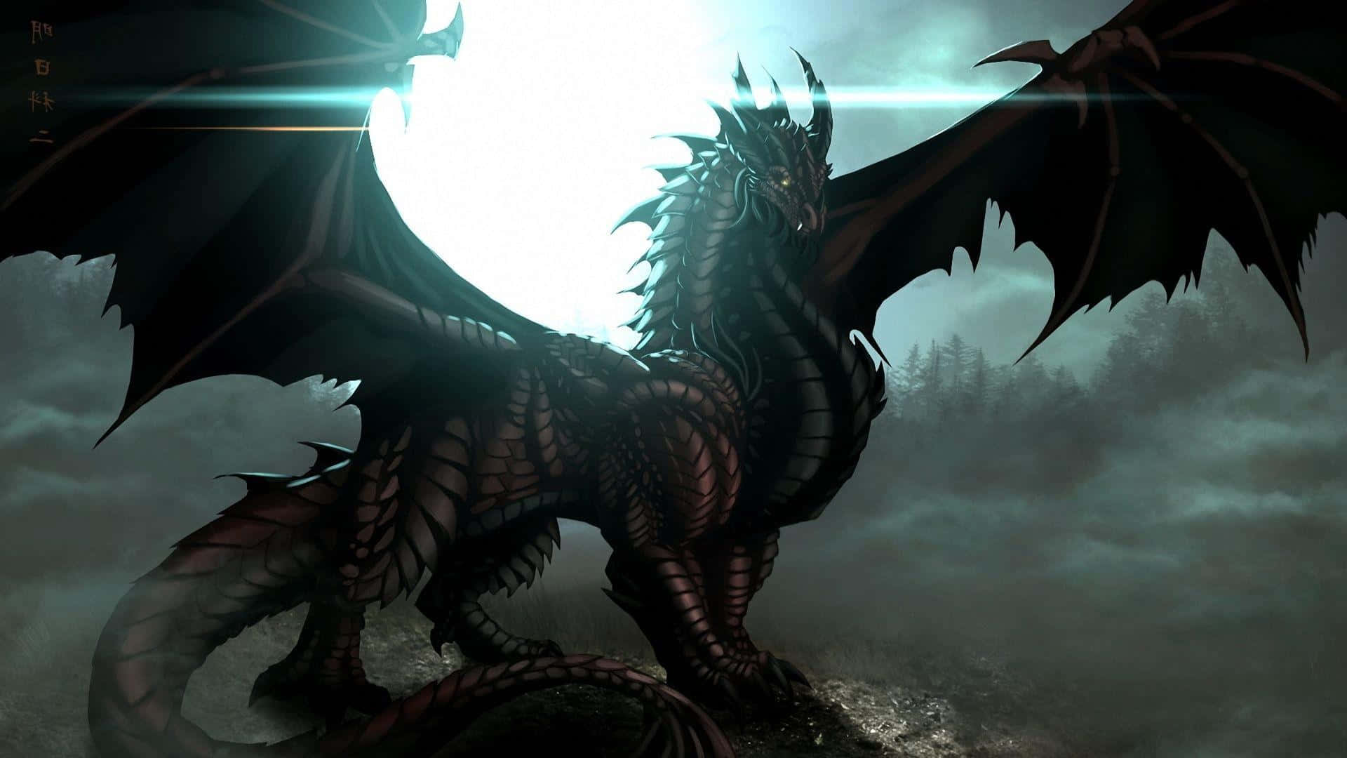 1920x1080 Download Moon Shining Behind A Black Dragon Wallpaper