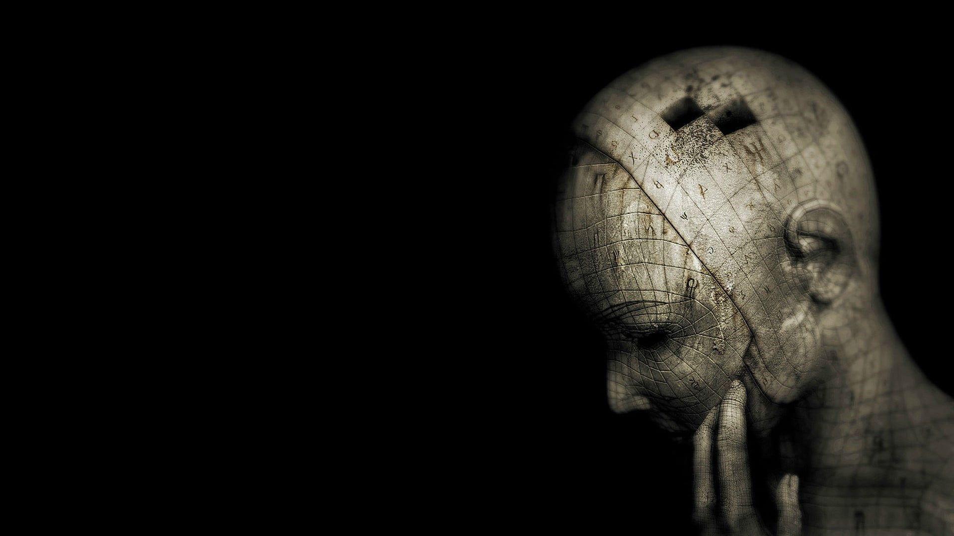 1920x1080 Human face 3D illustration, digital art, black background