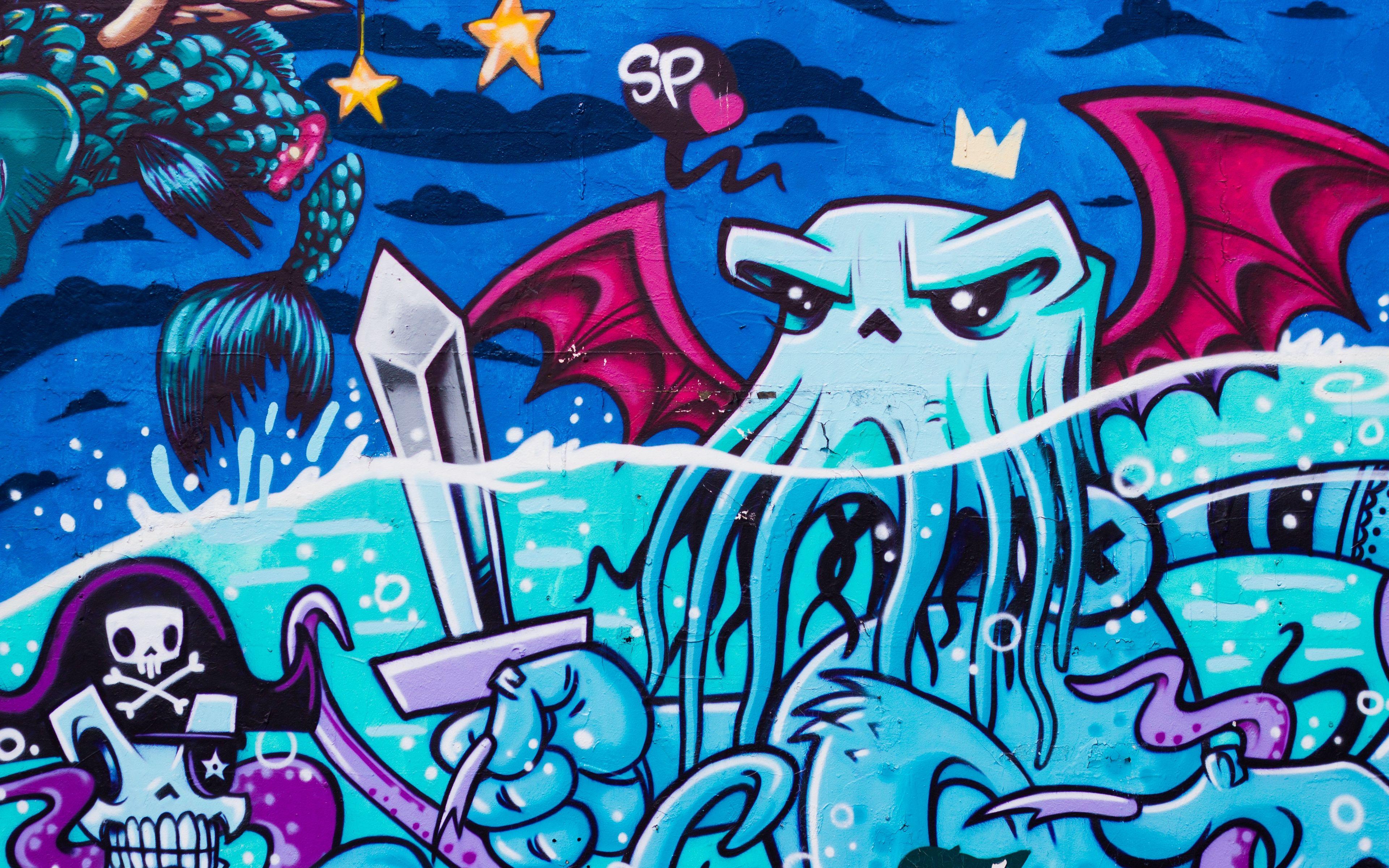 3840x2400 Wallpaper Graffiti, Octopus, Street Art Art