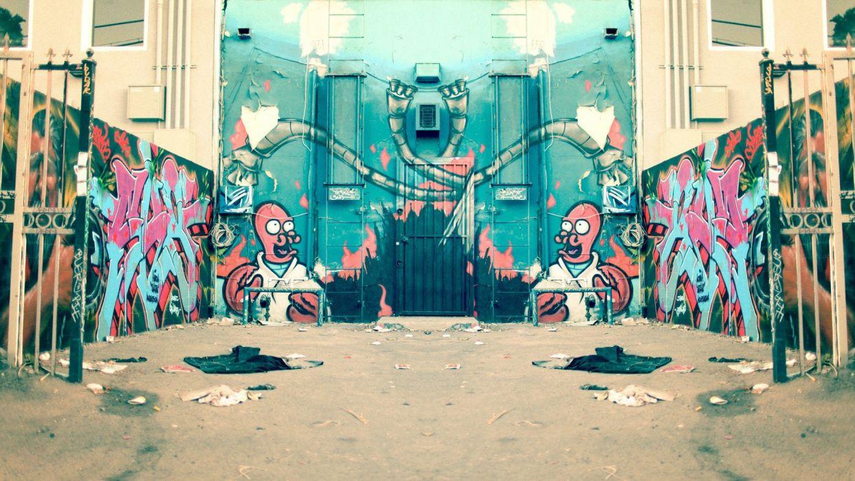 1244x700 Futurama Bender mirrors graffiti Dr Zoidberg street art Alley