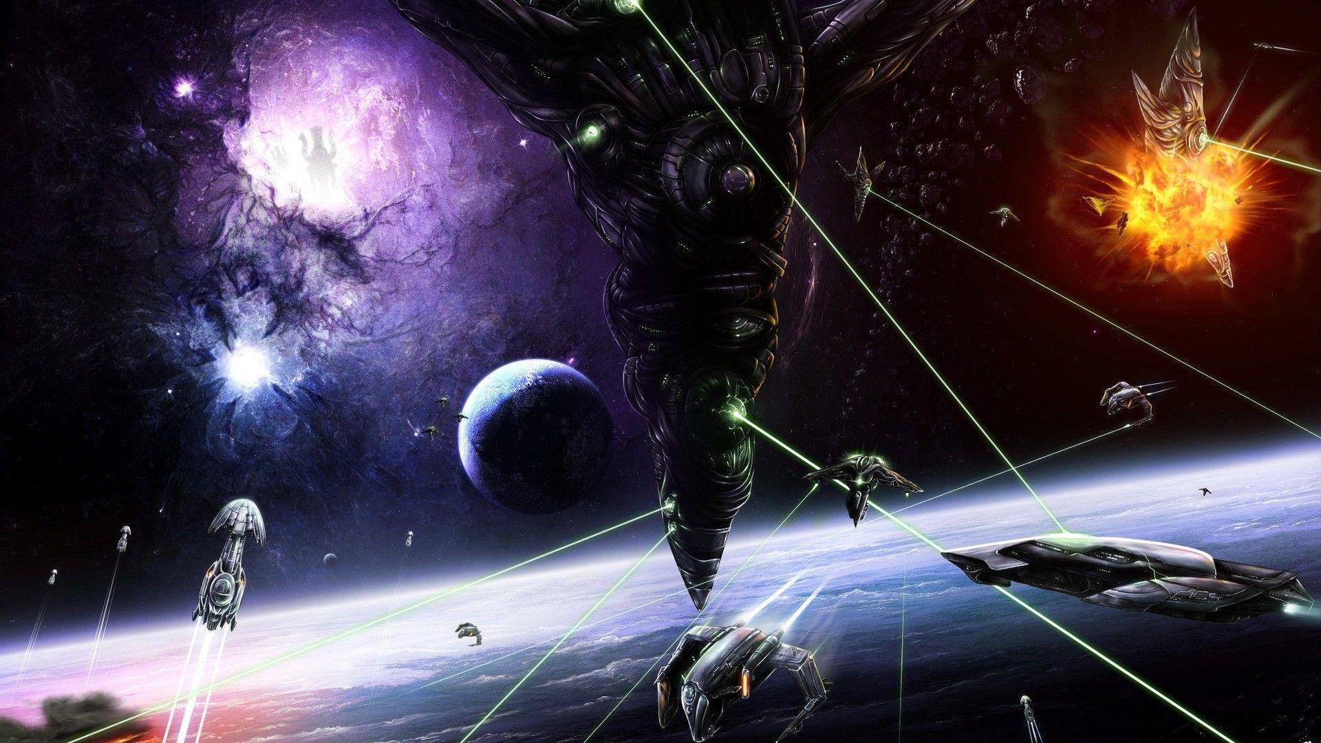 1920x1080 Space Battle Wallpaper