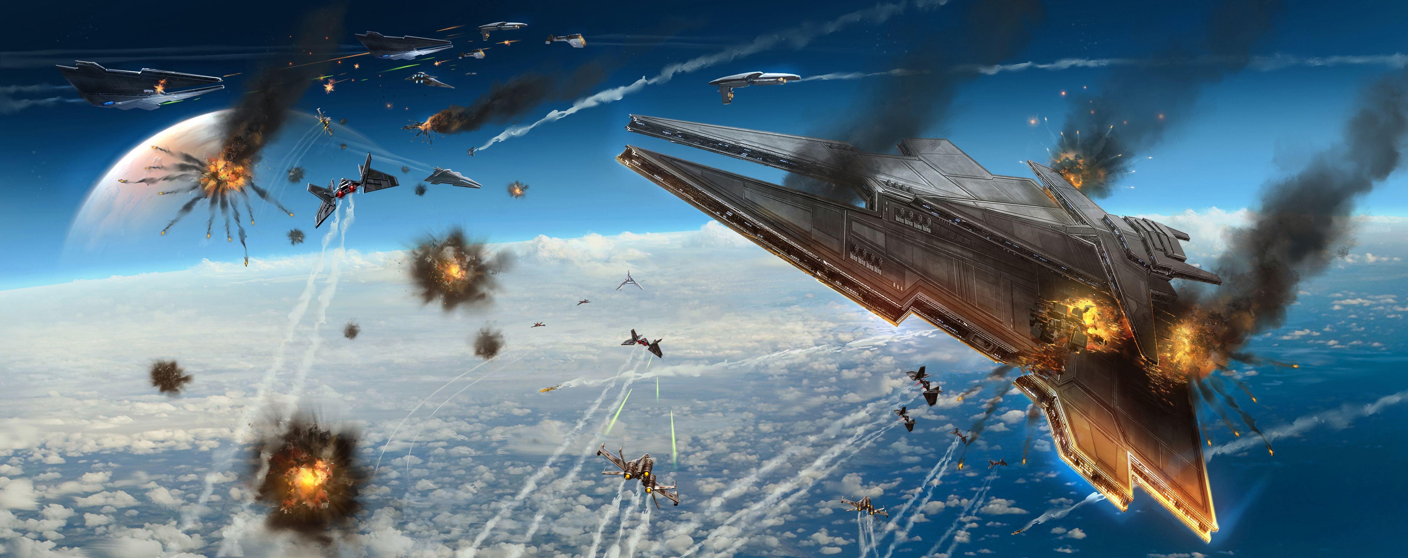 4757x1885 Free download Space War HD Wallpaper Aircraft Wallpaper