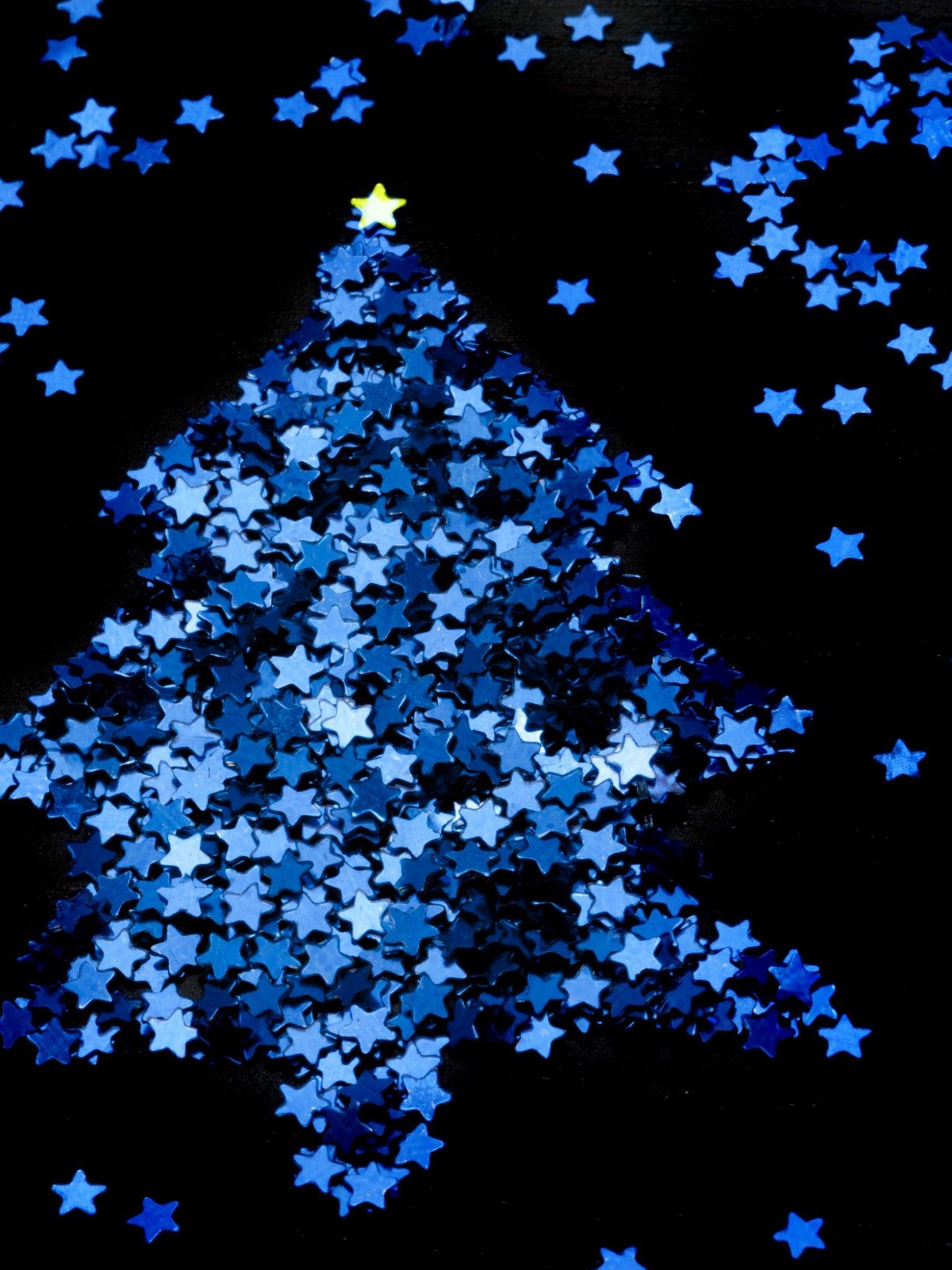 1536x2048 Wallpaper Christmas tree, Blue stars, Dark background