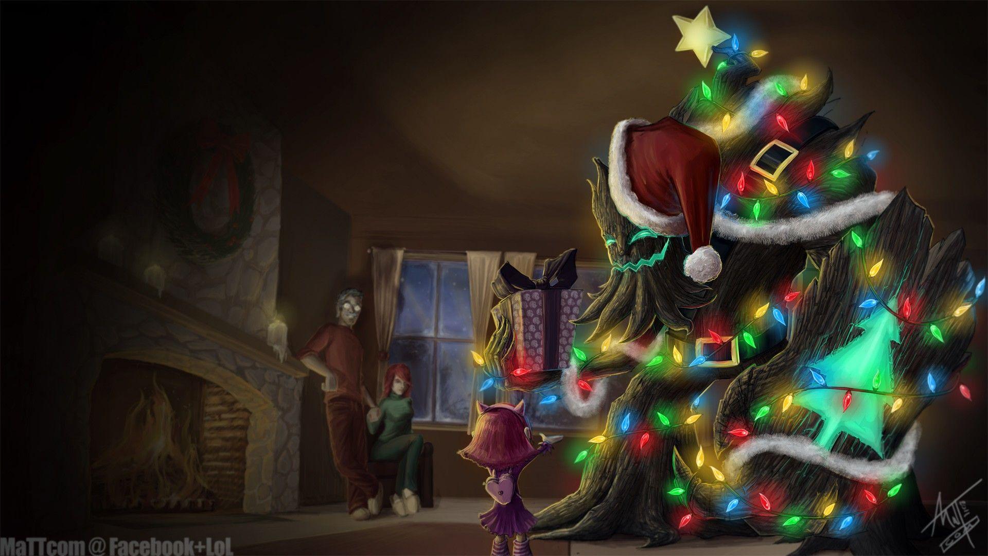 1920x1080 League of Legends, presents, Christmas trees, Maokai, Annie