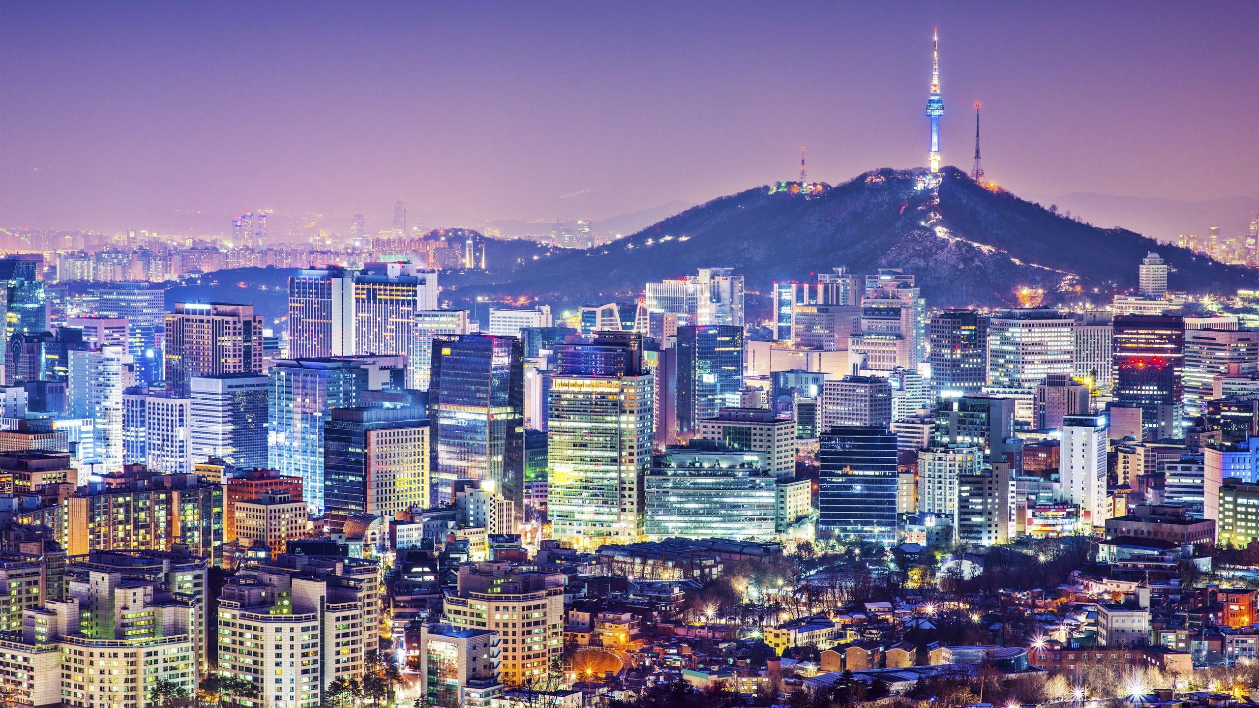 2560x1440 Đêm thành phố tuyệt đẹp, Seoul, Hàn Quốc, các tòa nhà, nhà ở, tháp