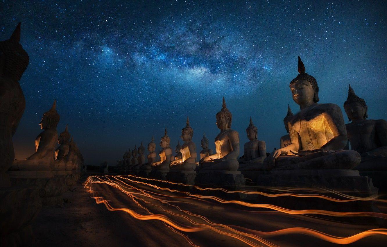 1332x850 Wallpaper Thailand, sky, night, Candly festival, Buddha statue