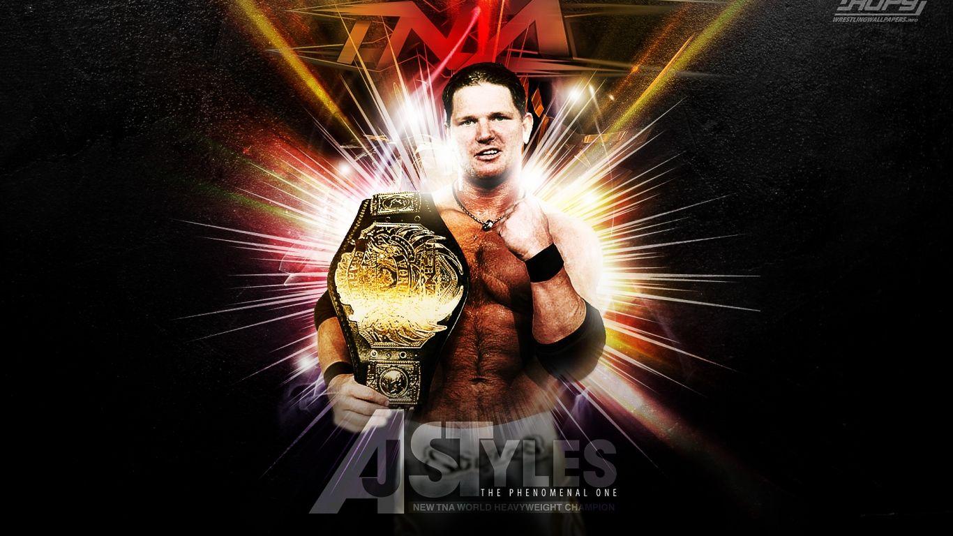 1366x768 Free download AJ Styles TNA World Heavyweight Champion wallpaper