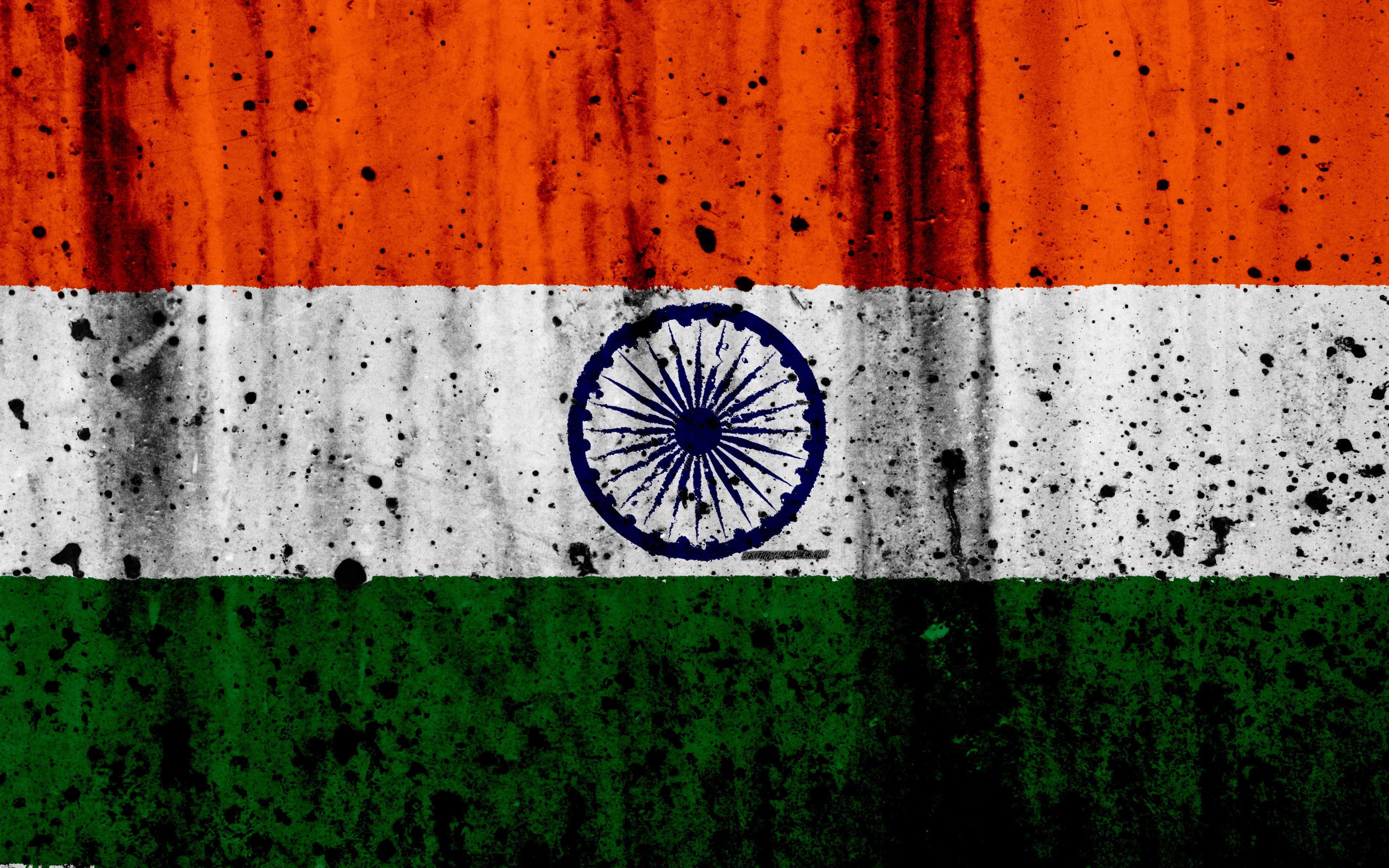 3840x2400 Indian flag, 4k, grunge, flag of India, Asia, India, national