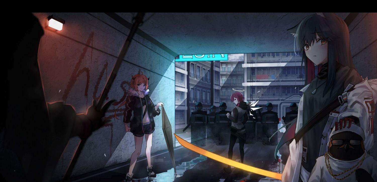 1500x725 sye arknights exusiai (arknights) texas (arknights) animal ears