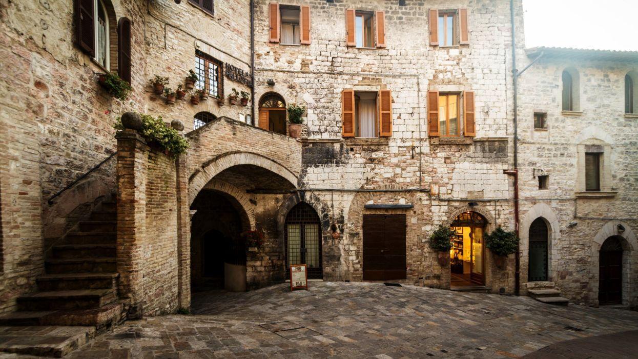 1245x700 Houses Italy Street Assisi Perugia Umbria Cities wallpaper