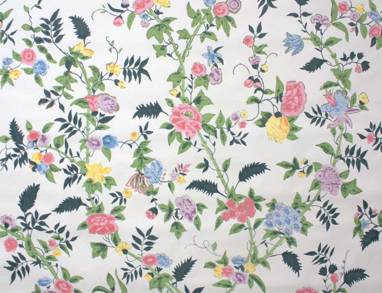 1500x1152 1970's Retro Wallpaper Chinese Roses Pink Yellow