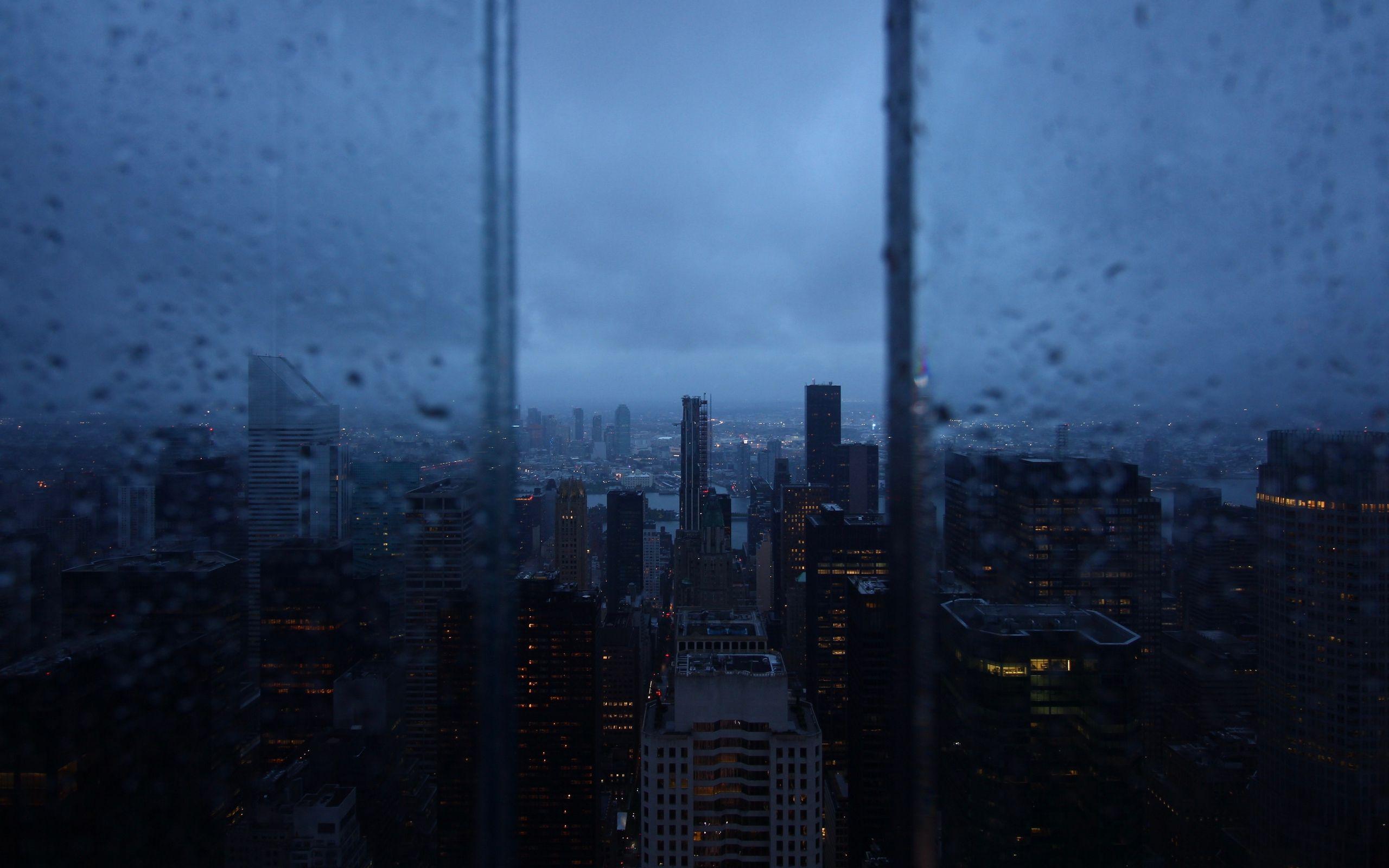 2560x1600 Download wallpaper 2560x1600 night city, window, rain, skyscrapers