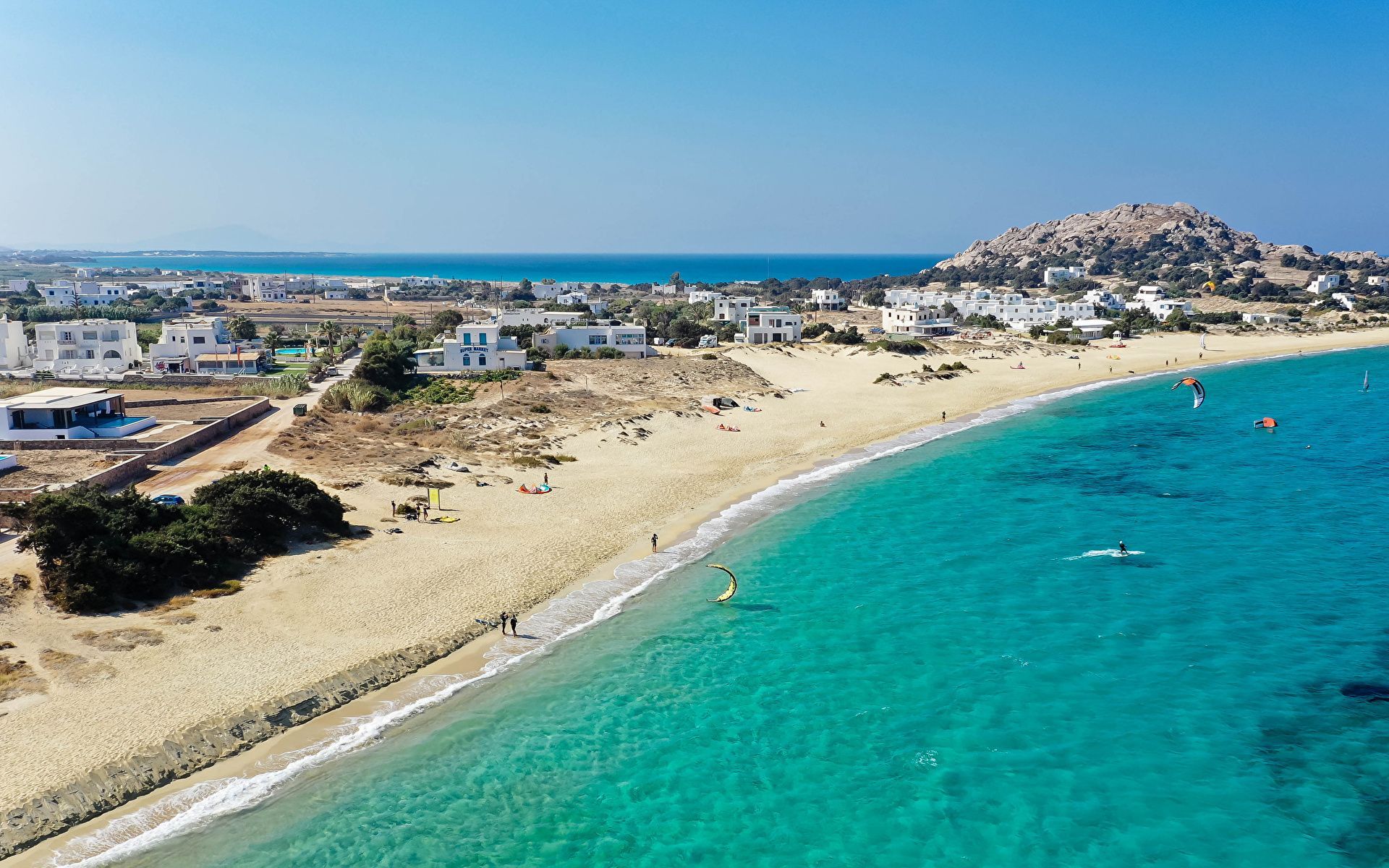 1920x1200 Desktop Wallpaper Greece Naxos City beaches Coast Houses 1920x1200