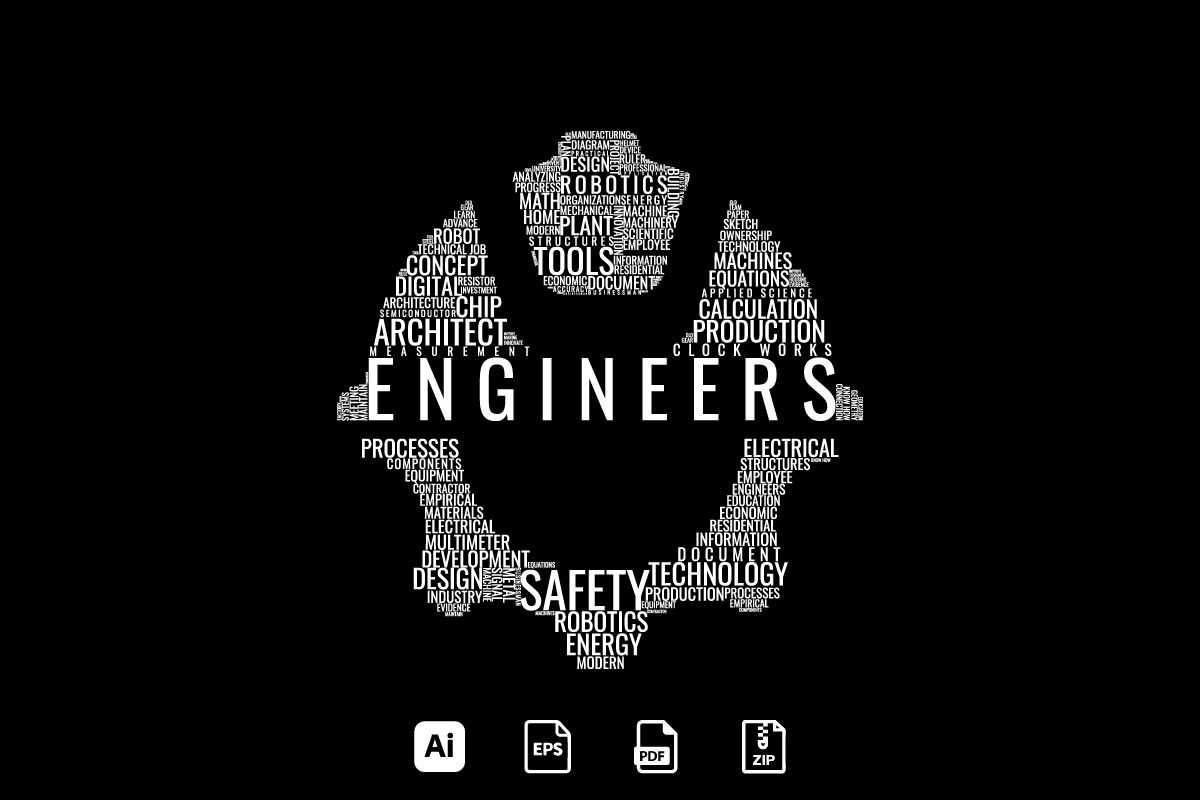 1200x800 Engineer Word Art or Wordcloud Graphic by designersuborna · Creative Fabrica
