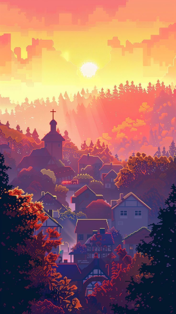 736x1313 Cozy Pixel Art Town Wallpaper 7