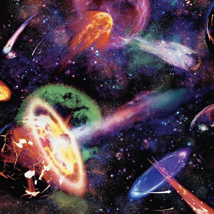 894x894 Nebula Cosmic Space Themed Universe Shooting Stars Planets Wallpaper Dark Blue Black Multi Holden 13230