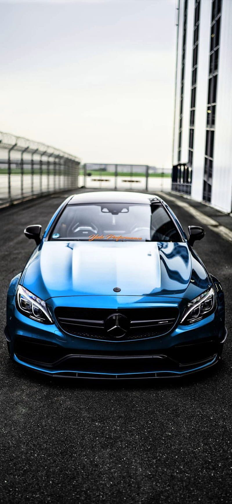 800x1734 Mercedes amg c blue, car, street, HD phone wallpaper