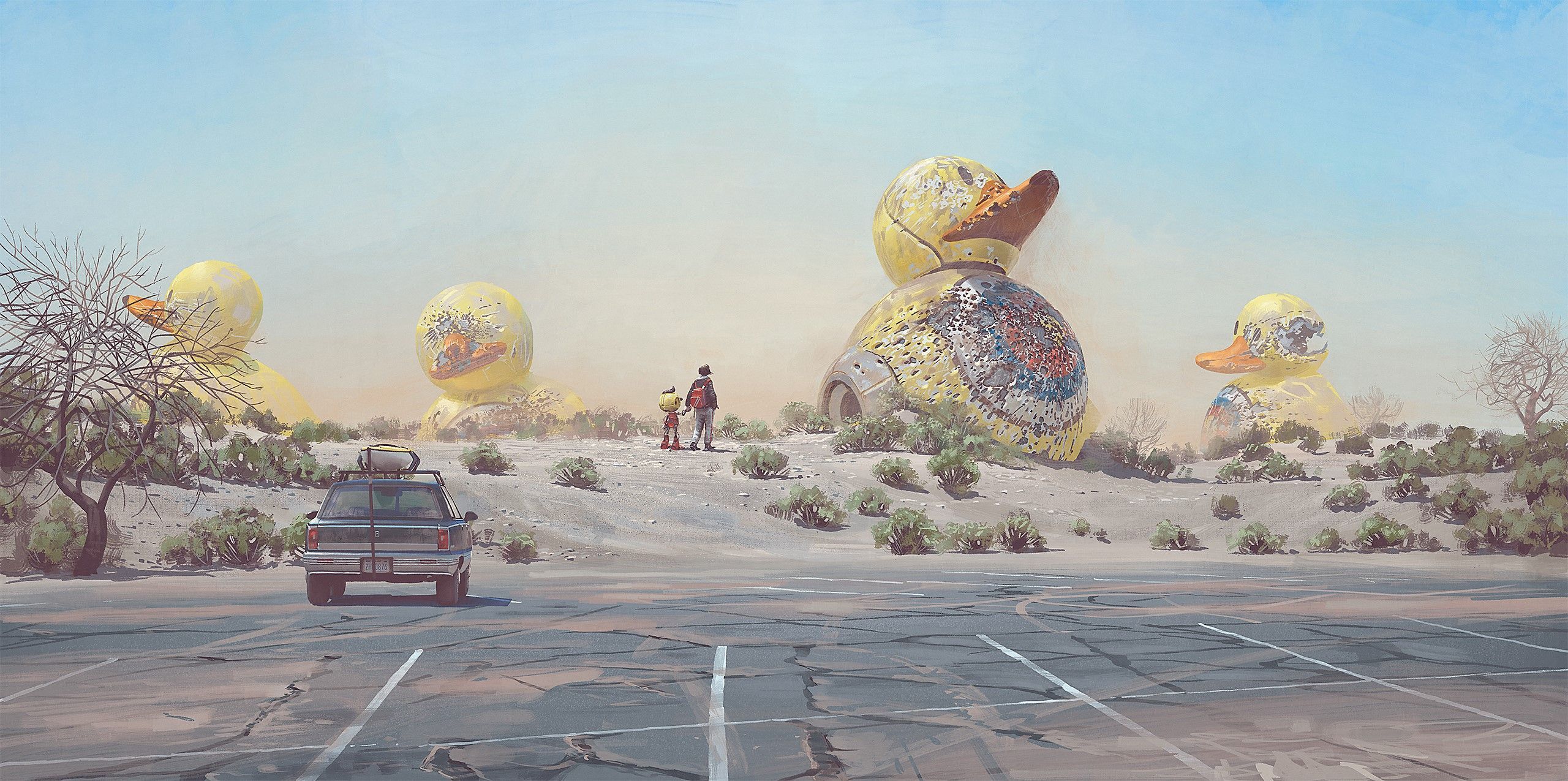 2560x1275 science fiction, futuristic, artwork, Tales From The Loop, Simon Stålenhag, HD Wallpaper