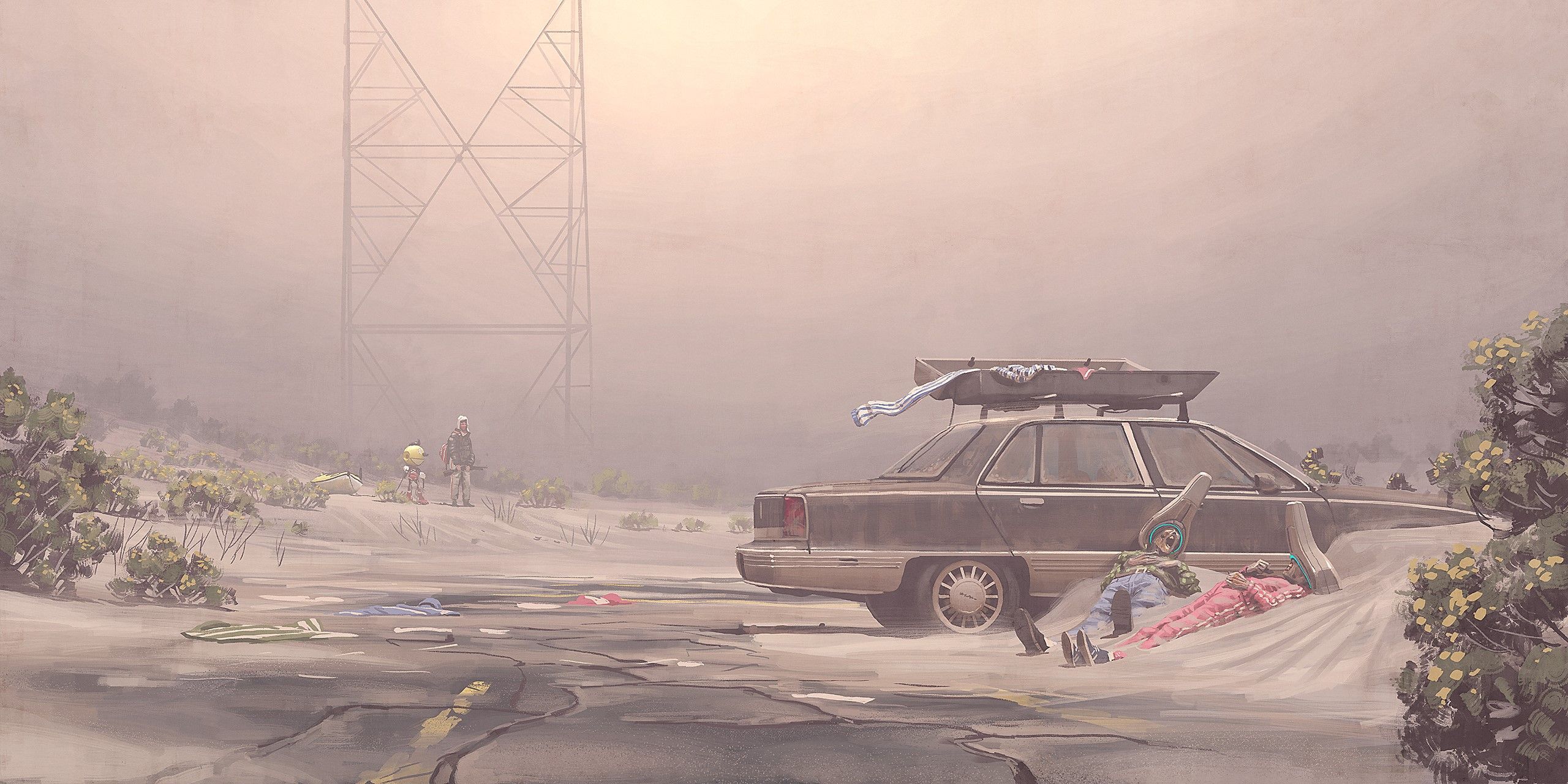 2560x1280 artwork, Simon Stålenhag, science fiction, futuristic, Tales From The Loop HD Wallpaper