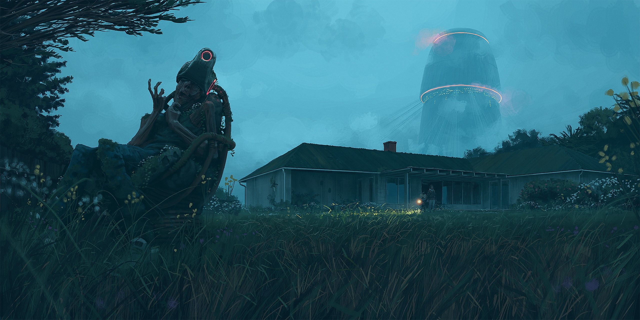 2560x1280 artwork, Simon Stålenhag, science fiction, futuristic, Tales From The Loop HD Wallpaper