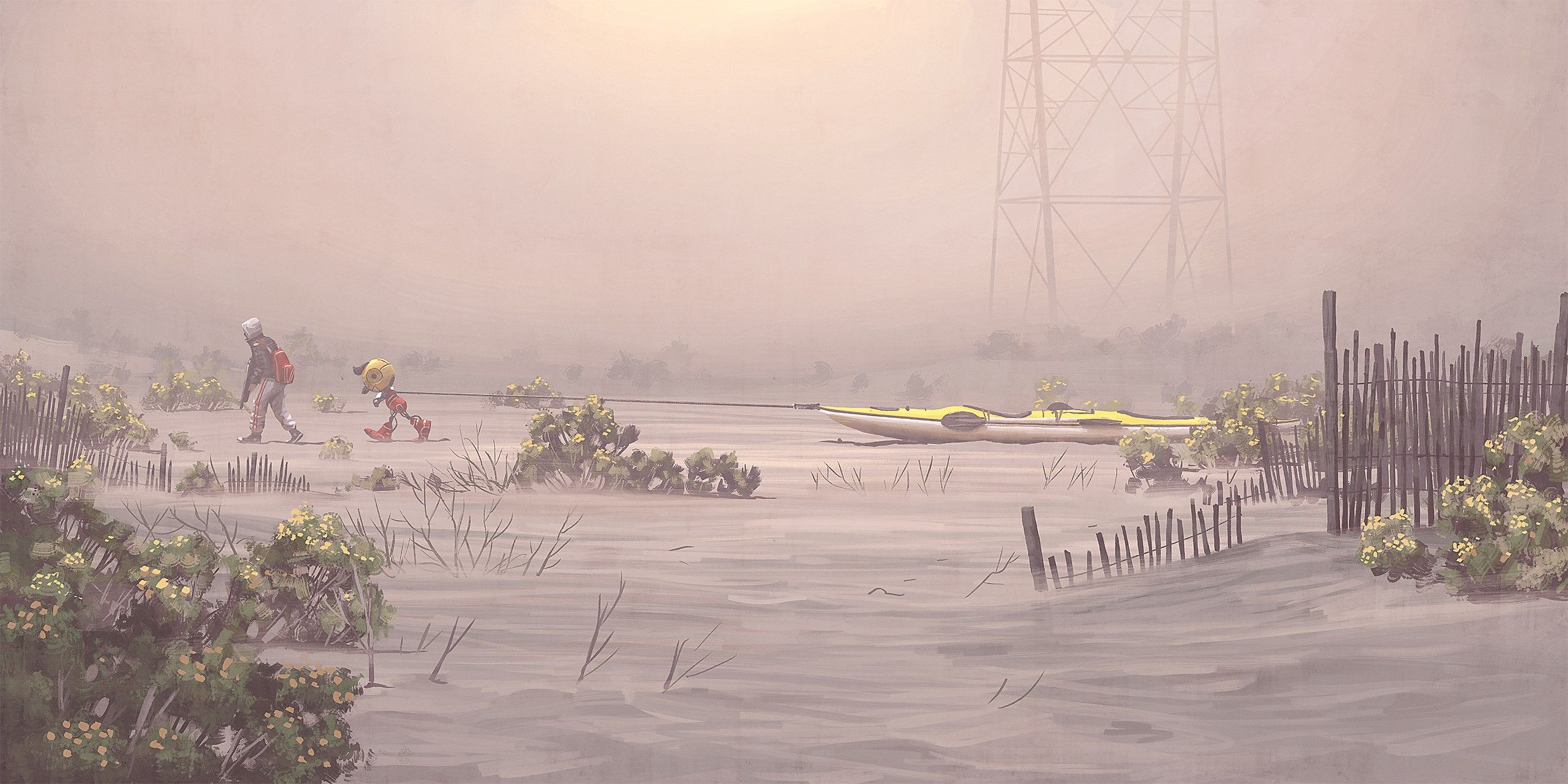 2560x1280 artwork, Simon Stålenhag, science fiction, futuristic, Tales From The Loop HD Wallpaper