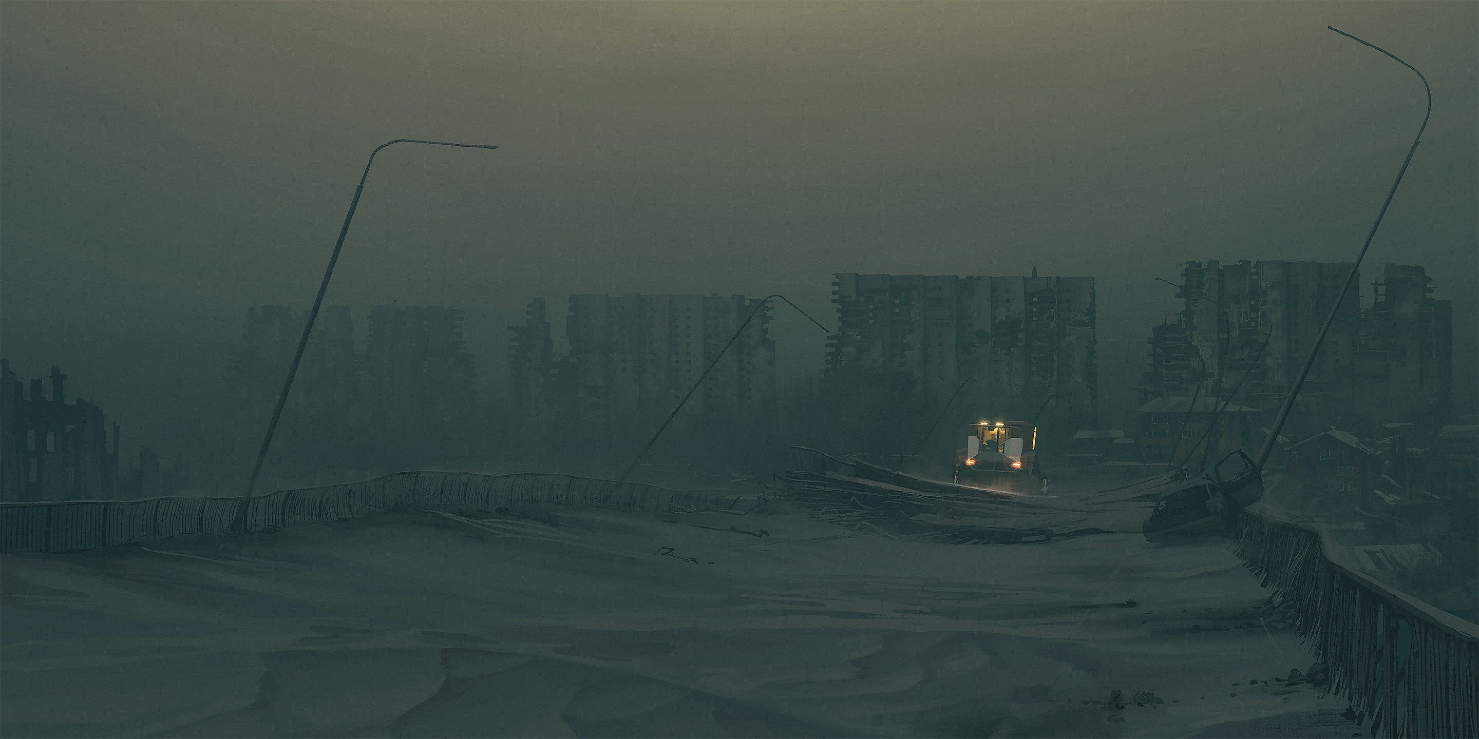 2880x1440 artwork, Simon Stålenhag, science fiction, futuristic, Tales From The Loop HD Wallpaper
