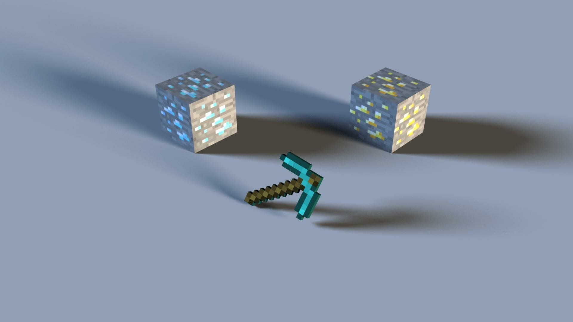 1920x1080 Minecraft Pickaxe HD Wallpaper with Glimmering Ores