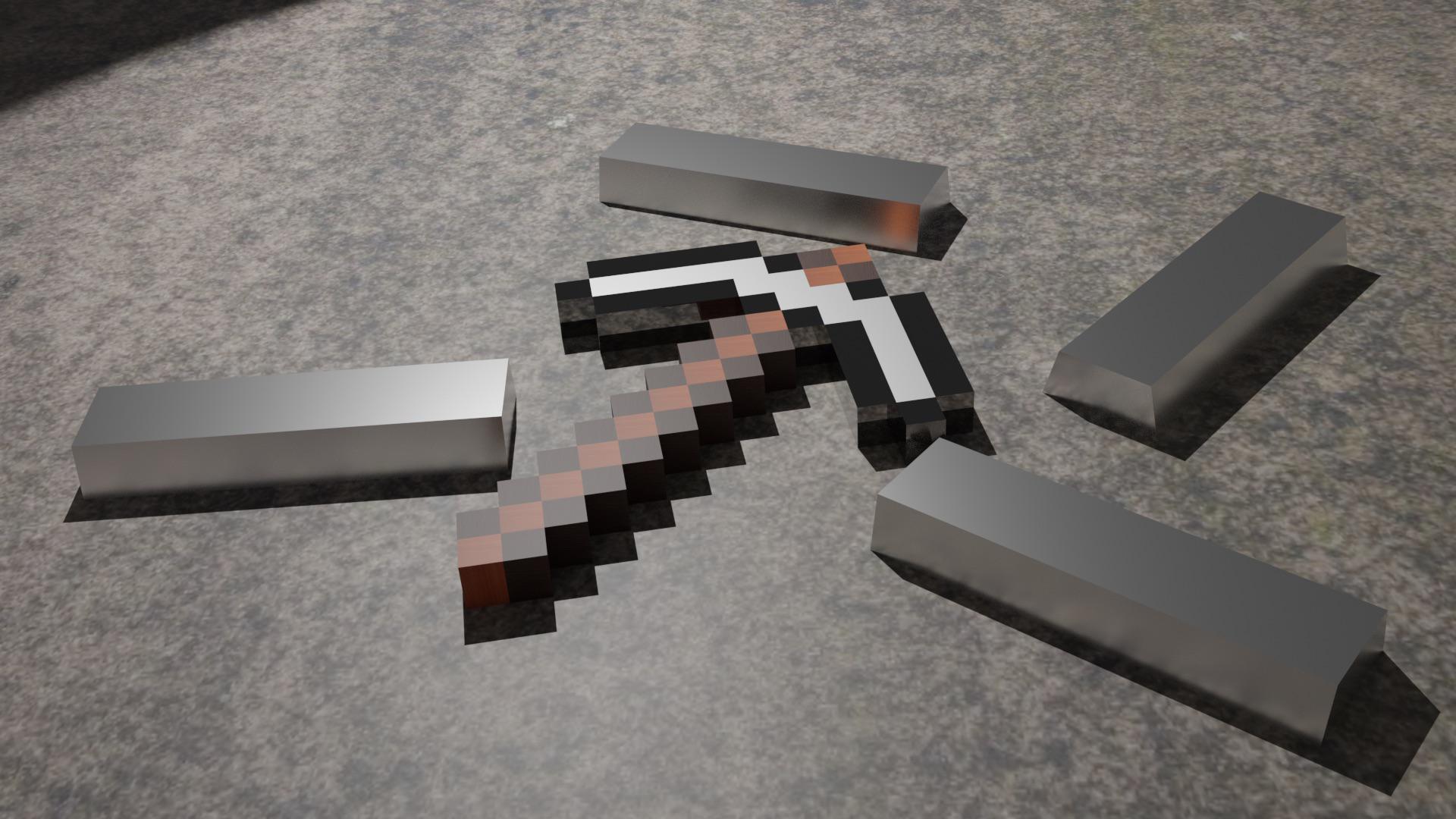 1920x1080 I made a pickaxe and iron bars with Blender. Looks very aesthetically pleasing