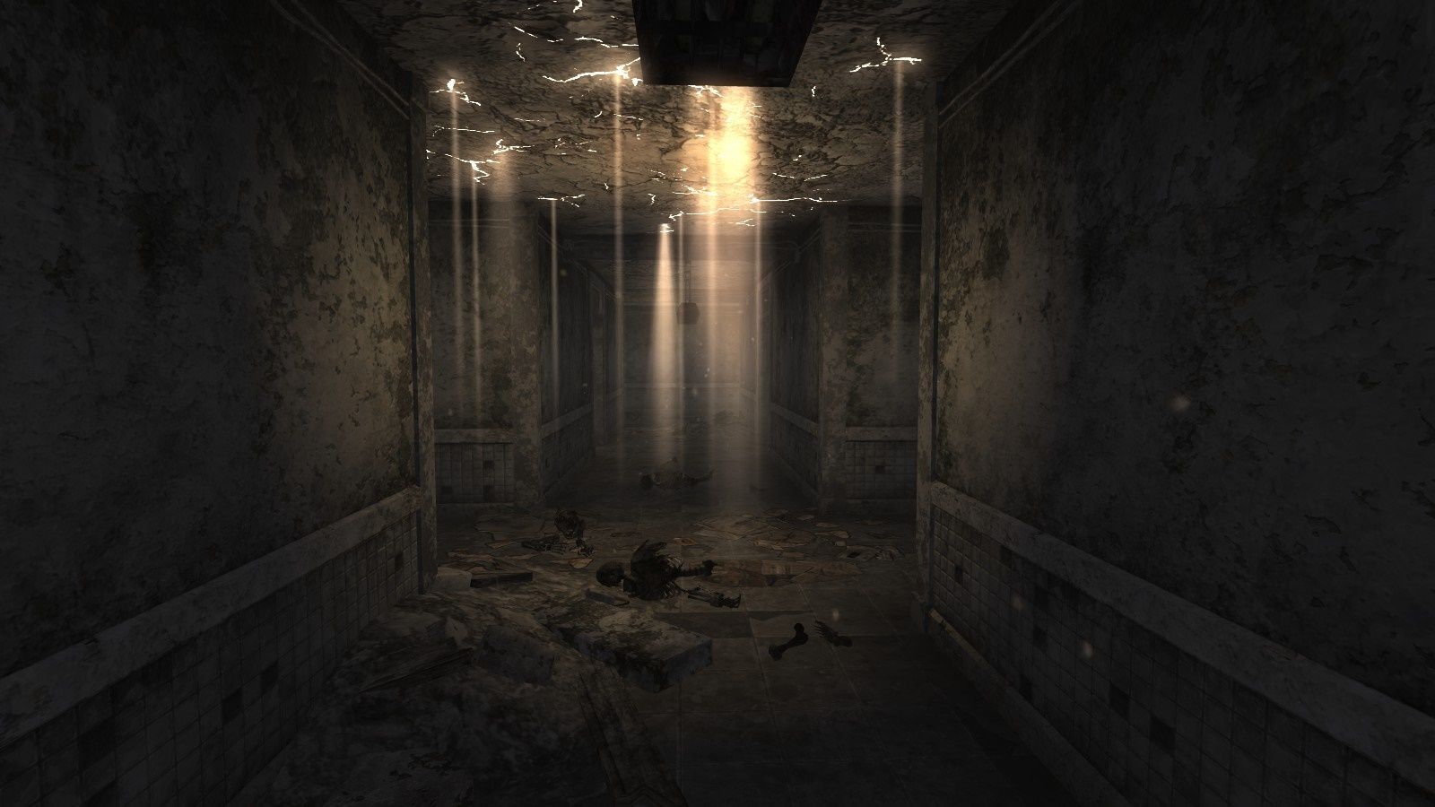 1600x900 video games, night, Fallout, ambient, Fallout light, darkness, screenshot, crypt, HD Wallpaper