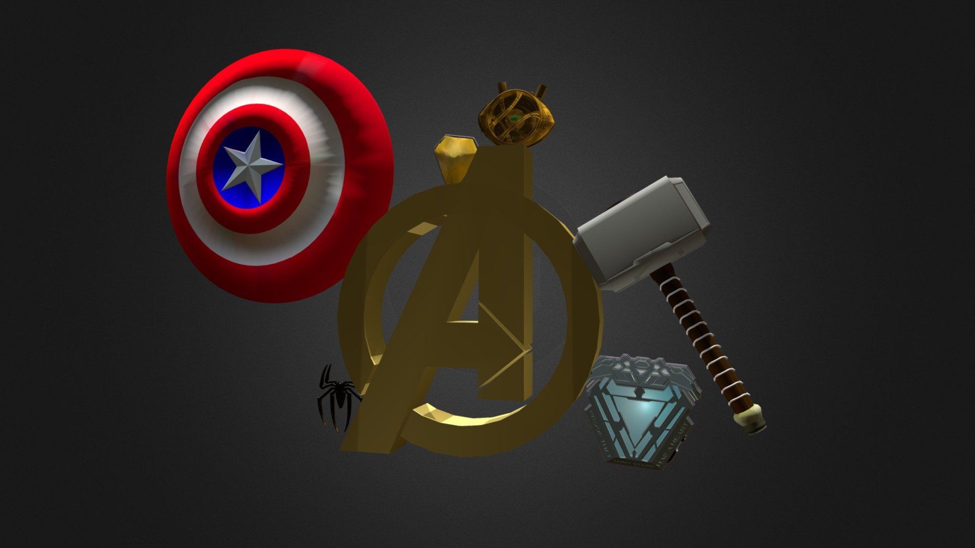 1920x1080 Avengers Logo with weapons to print 3D model Free 3D model by davii55YT [c2545bb]