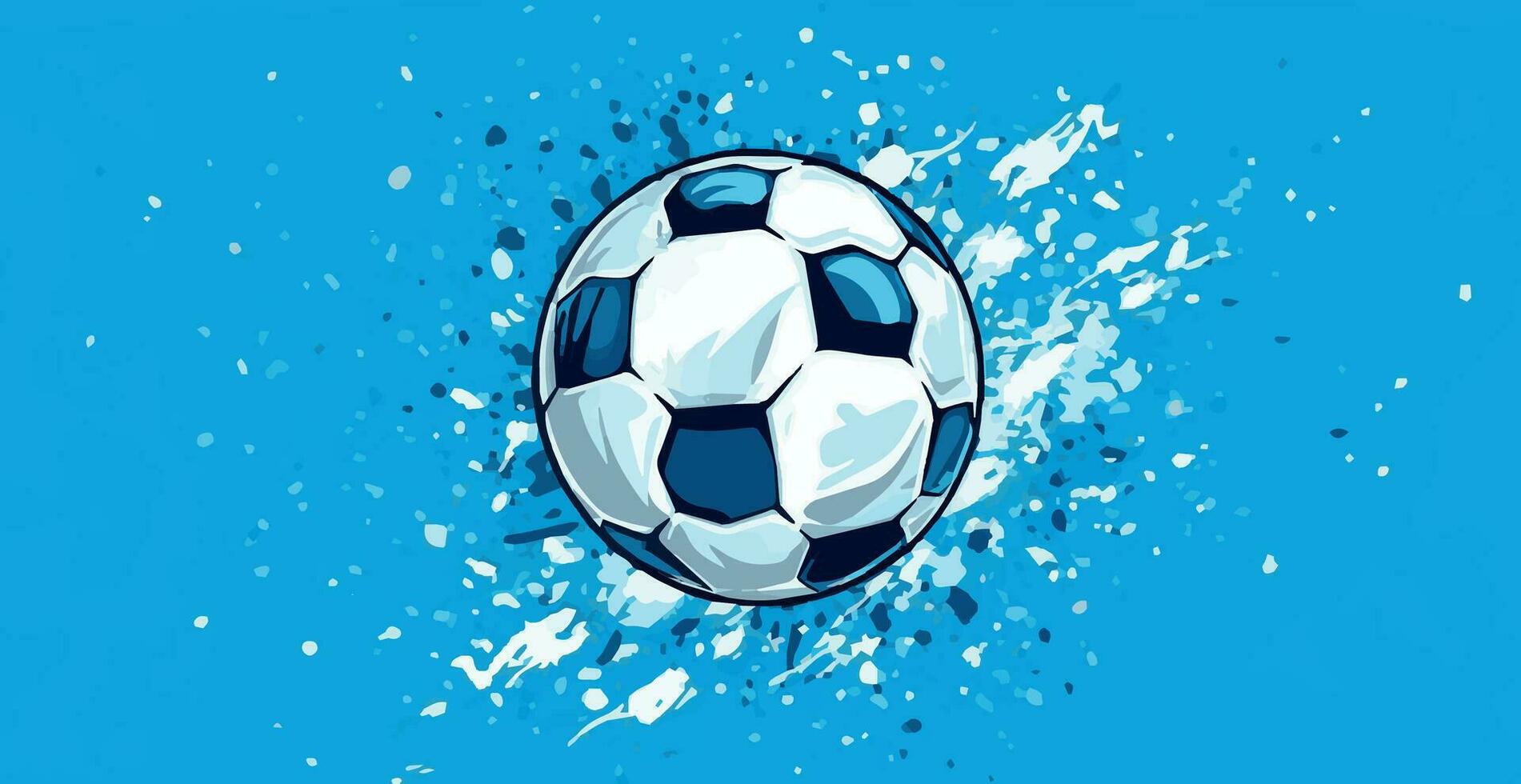 1901x980 Abstract soccer ball on blue watercolor panoramic background, mosaic style