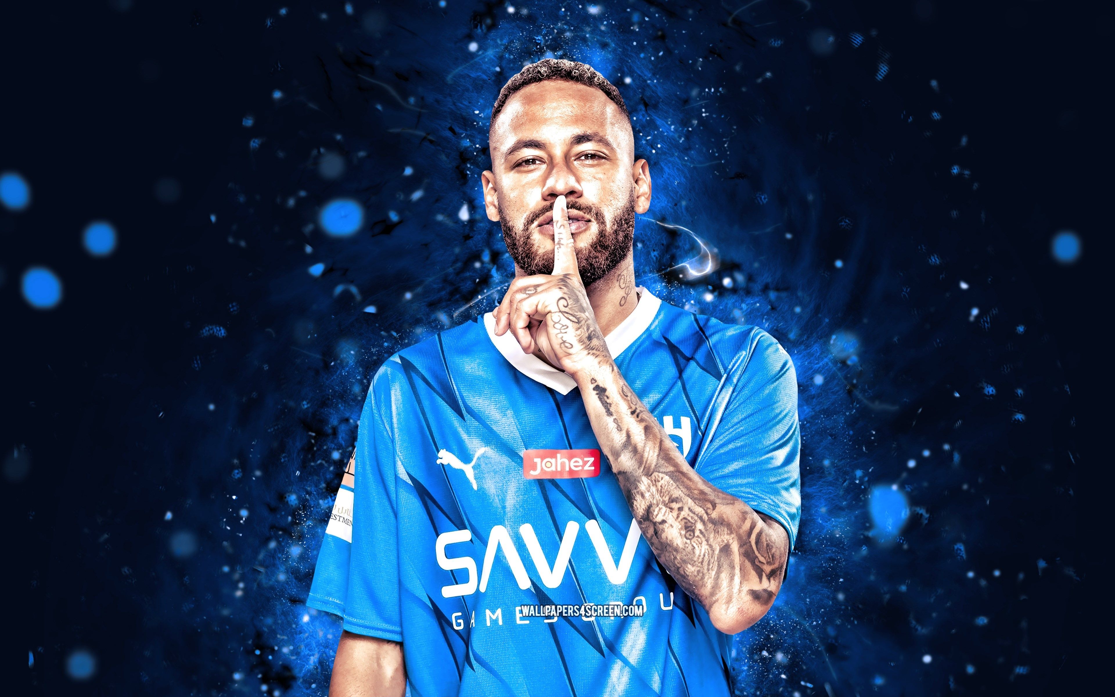 3840x2400 Wallpaper Blue, Football, Sport, Soccer, Saudi Arabia, Neymar, Brazilian, Footballer for mobile and desktop, section спорт, resolution 3840x2400