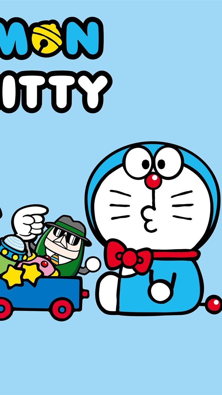 750x1334 Hình Nền iPhone Doraemon Với Hello Kitty - Doraemon Vs Hello