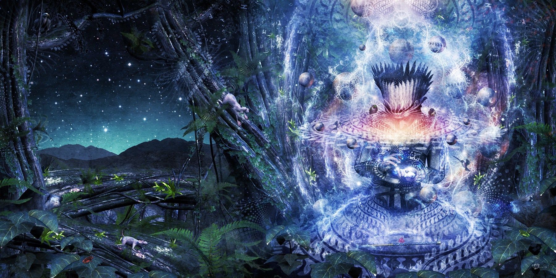 1800x900 4K, AI, Buddha, spiritual, sacred geometry, metaphysical, surreal, HD Wallpaper