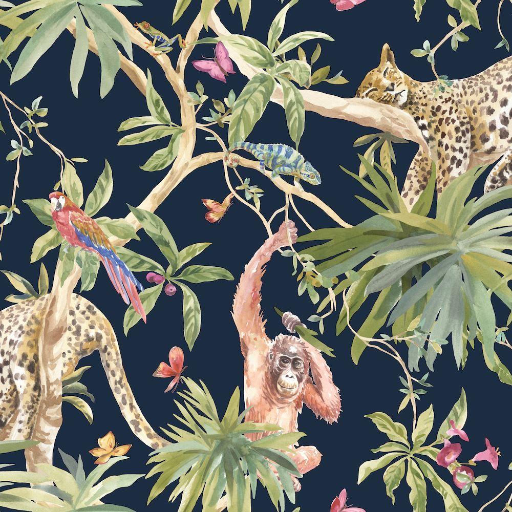 1000x1000 Jungle Animals Wallpaper Tropical Butterflies Leopard Birds Floral