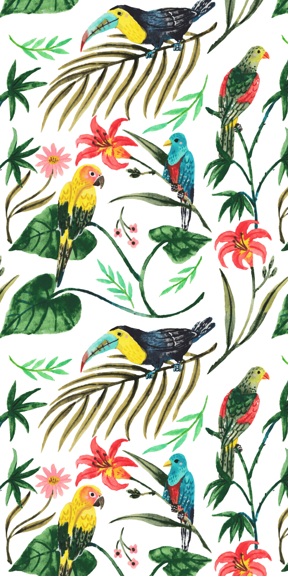 1000x2000 Tropical #Birds. #Casetify #iPhone #Art #Design #Illustration #Nature #Animals. Animal wallpaper, Bird illustration, iPhone art