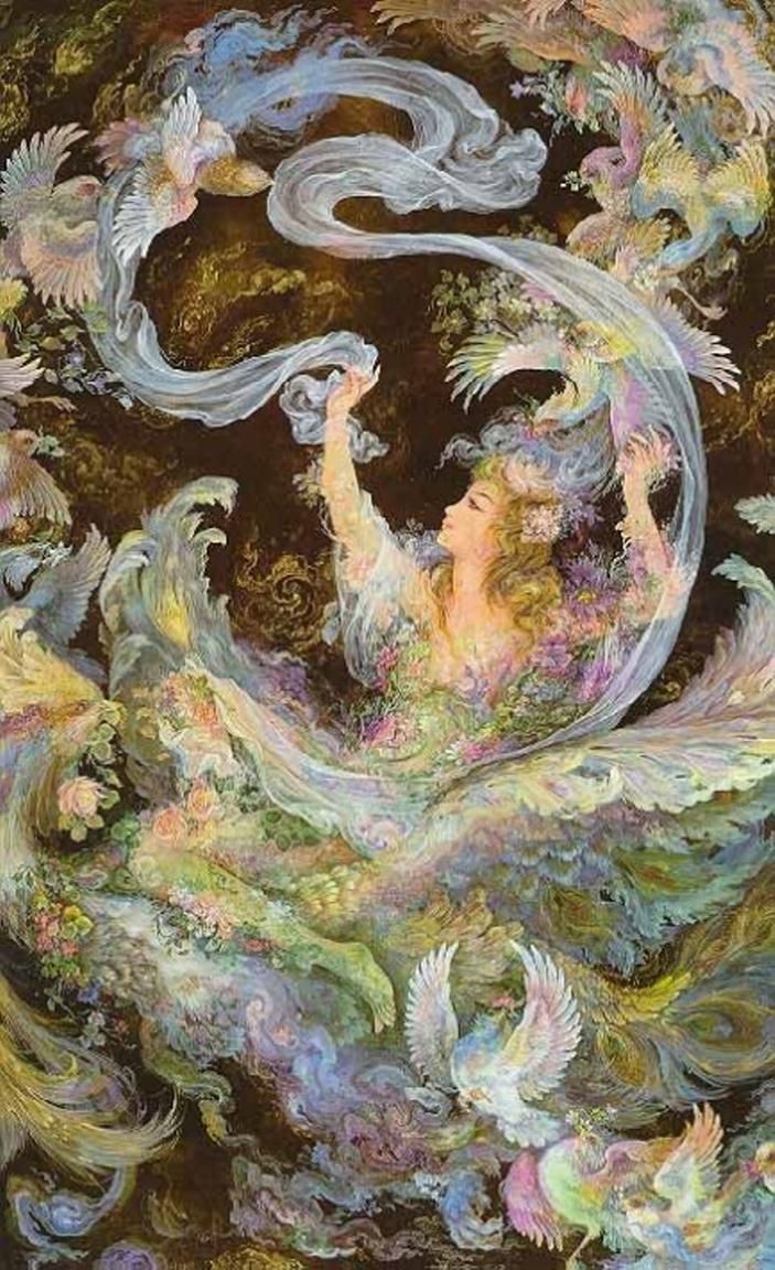 703x1152 Mahmoud Farshchian - محمود فرشچیان. Digital art fantasy, Persian art painting, Whimsical art