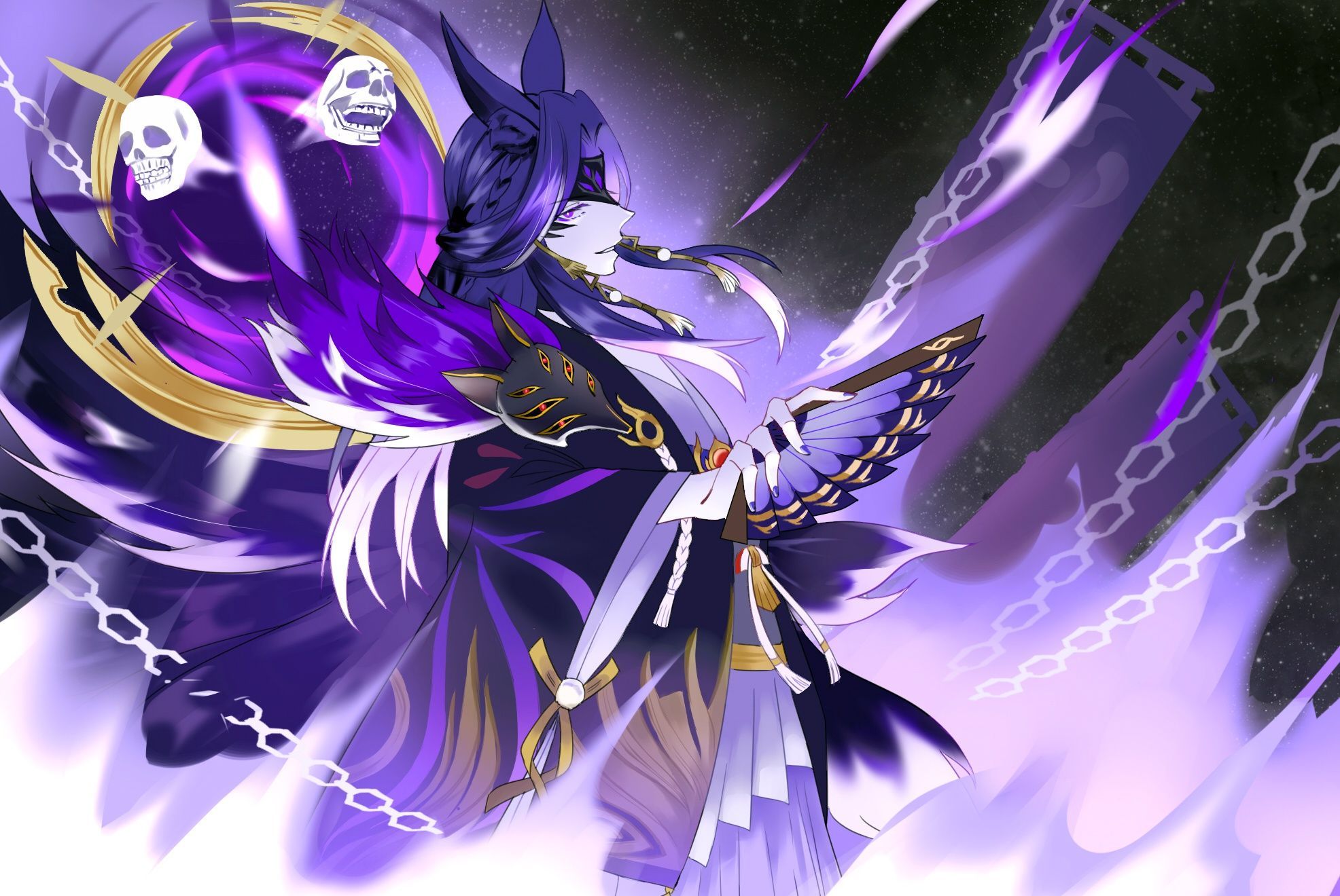 1972x1320 Wallpaper art, skull, Onmyouji, Tamamo no Mae, Onmyouji (NetEase) for mobile and desktop, section арт, resolution 1972x1320