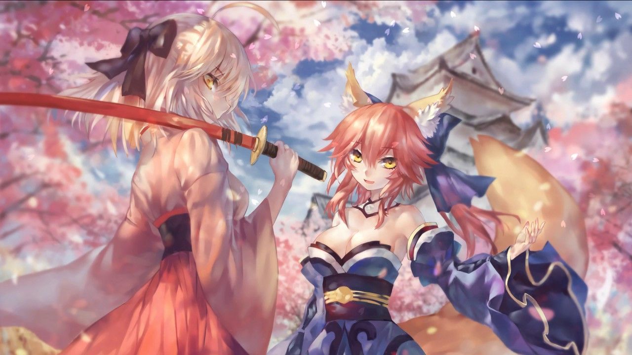 1280x720 Fate Grand Order Tamamo No Mae (Caster) And Okita Souji (Saber) Steam Engine Wallpaper