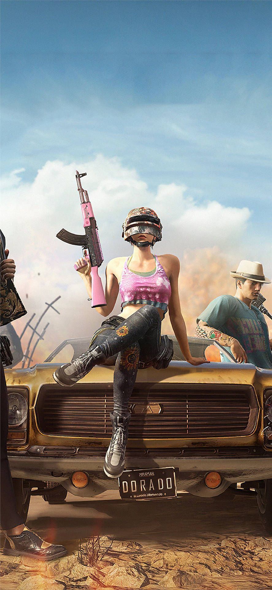 887x1920 Download PUBG Pink Rifle 4k Wallpaper