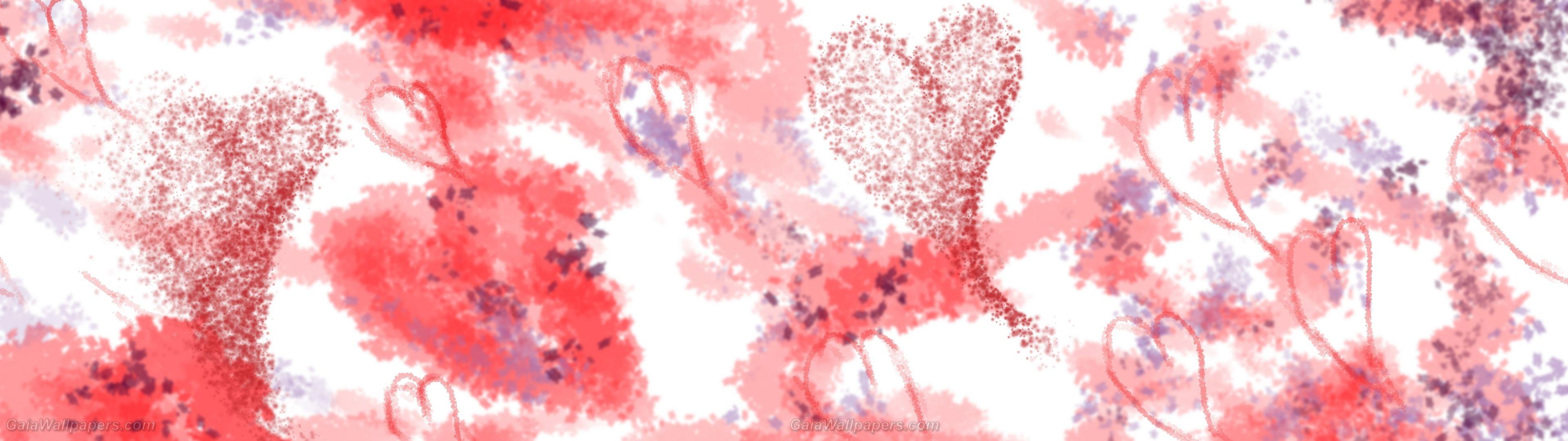 3840x1080 Abstract Watercolor Saint Valentine Wallpaper Desktop
