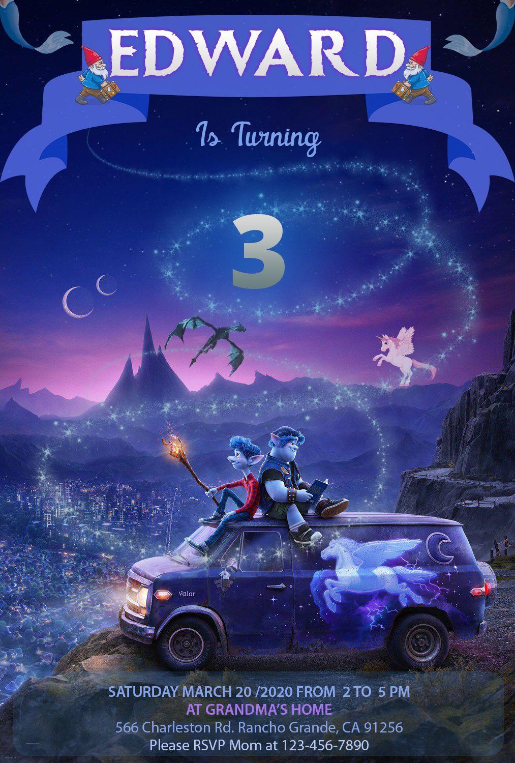 1013x1500 Onward Birthday Invitation. Pixar movies, Pixar, Disney pixar