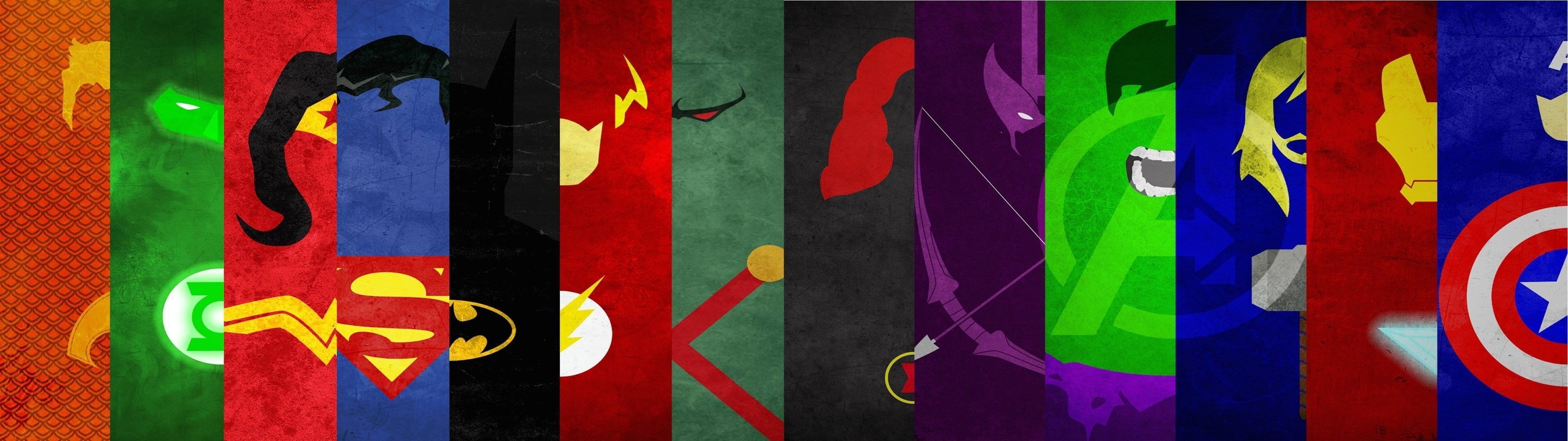 3841x1080 Dual Monitors, 4K, hulk, The Avengers, Iron man, Wolvrine, hero, Multiple Display, Marvel Comics, Wonder Woman, Green Lantern, Flash, DC Comics, Captain HD Wallpaper