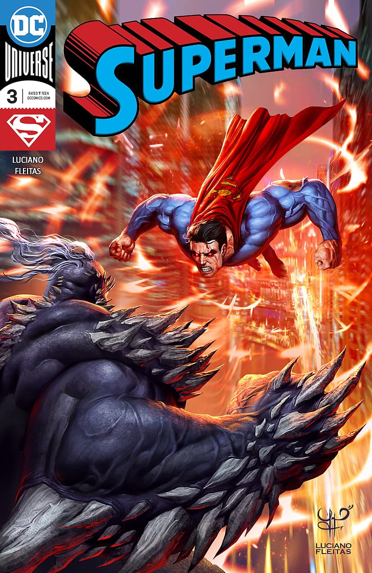 728x1119 HD wallpaper: DC Comics, comic books, Superman, Doomsday, fighting, portrait display