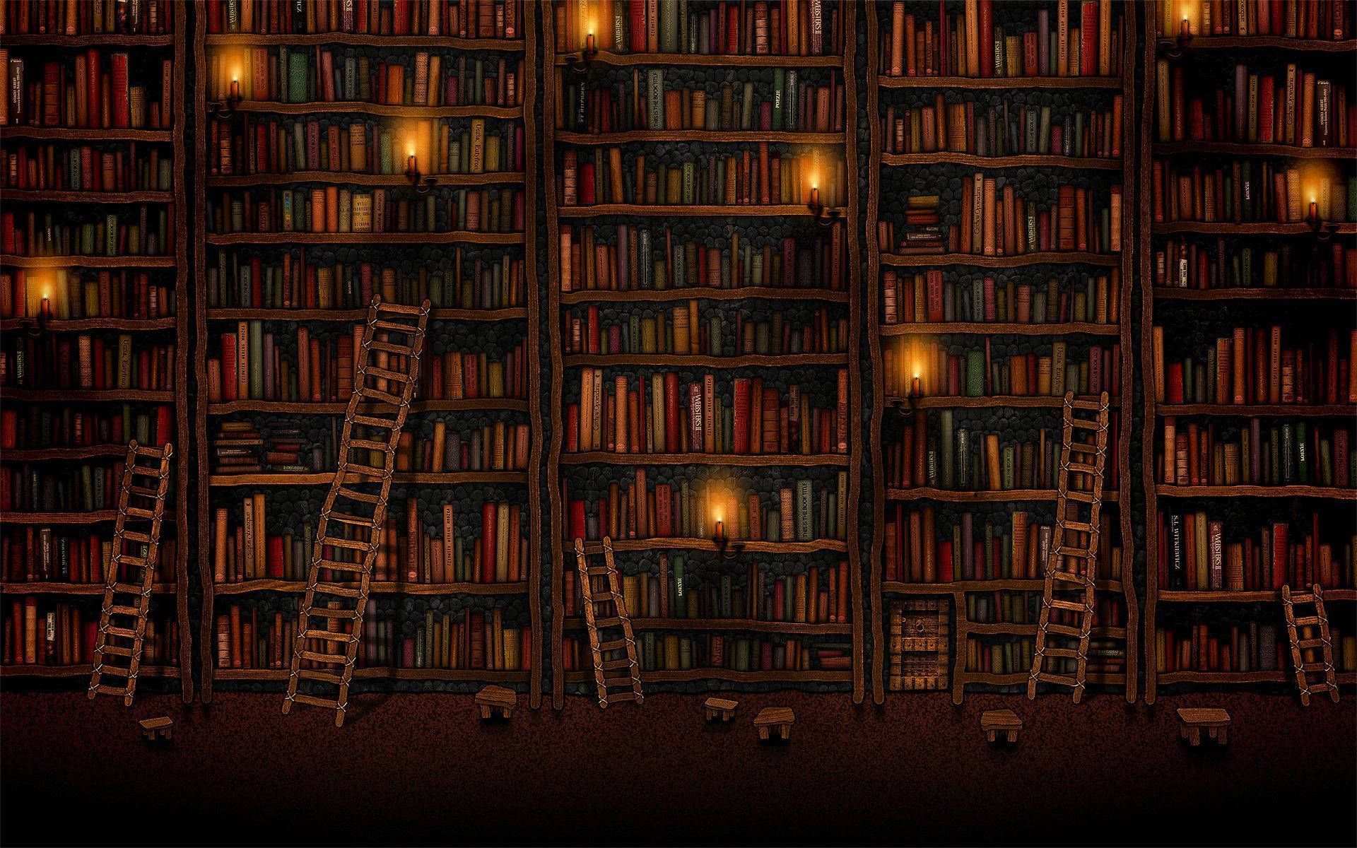 1920x1200 Download Old Library Books Drawing Wallpaper
