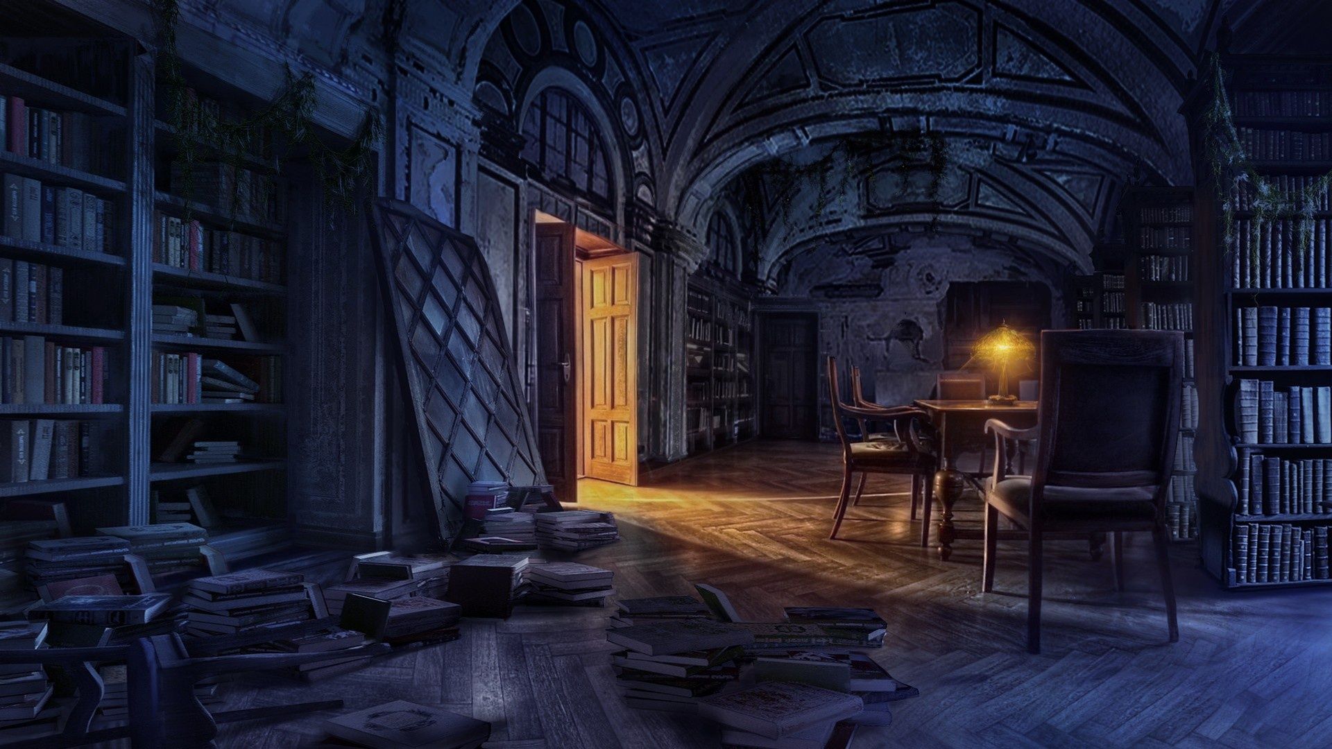 1920x1080 Wallpaper candle, the room, arch, old library for mobile and desktop, section фантастика, resolution 1920x1080